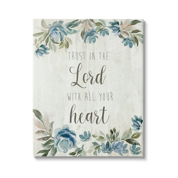 Stupell Industries Trust the Lord with Heart Vintage Blue Florals,36 x 48, Design by Kristen Brockmon
