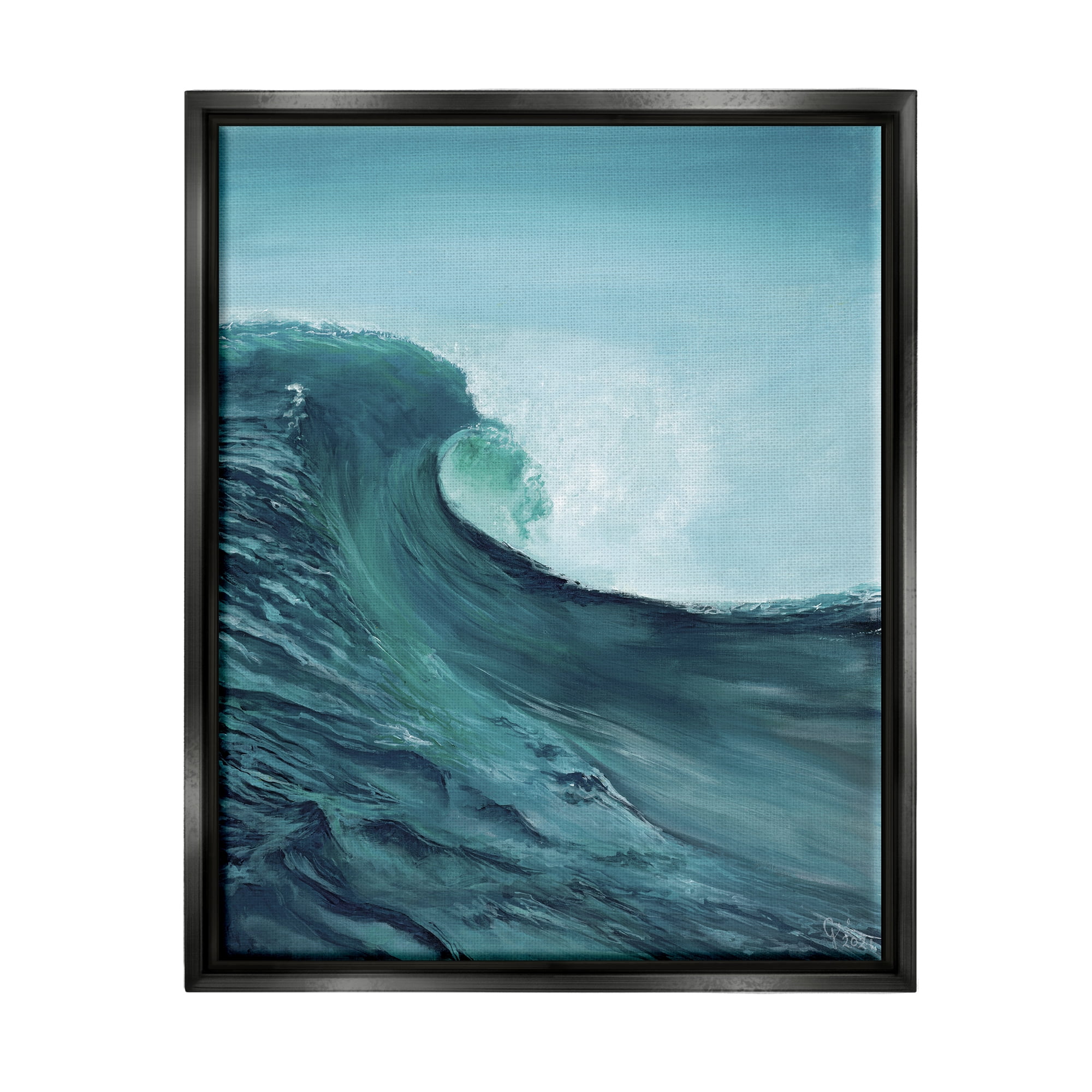 Stupell Industries Tsunami Wave Panting Nature Painting Black Floater Framed Art Print Wall Art, 17 x 21