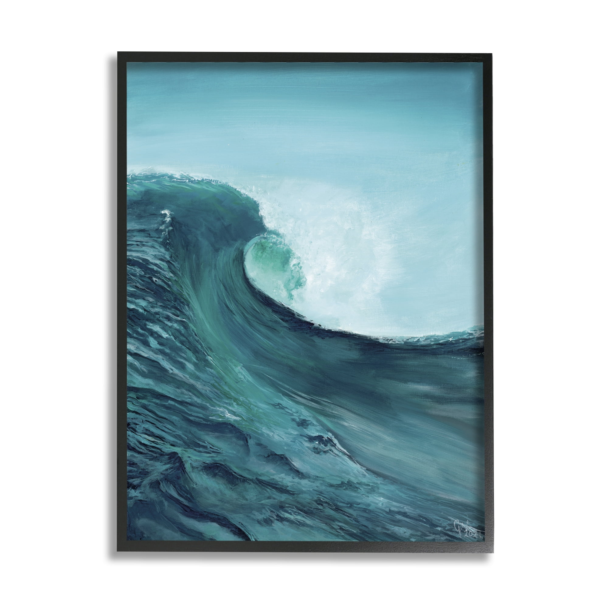 Stupell Industries Tsunami Wave Panting Nature Painting Black Framed Art Print Wall Art, 24 x 30