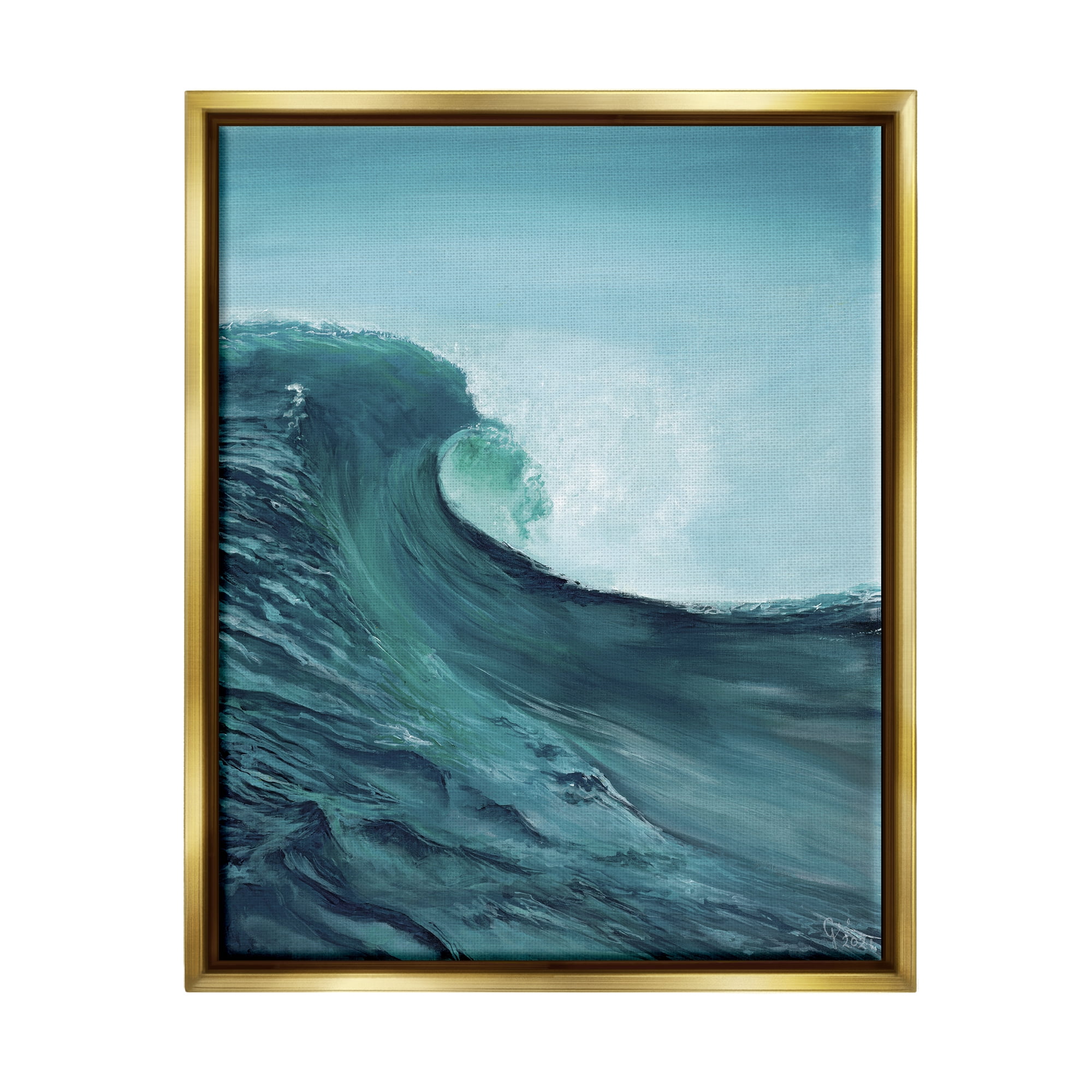Stupell Industries Tsunami Wave Panting Nature Painting Gold Floater Framed Art Print Wall Art, 25 x 31