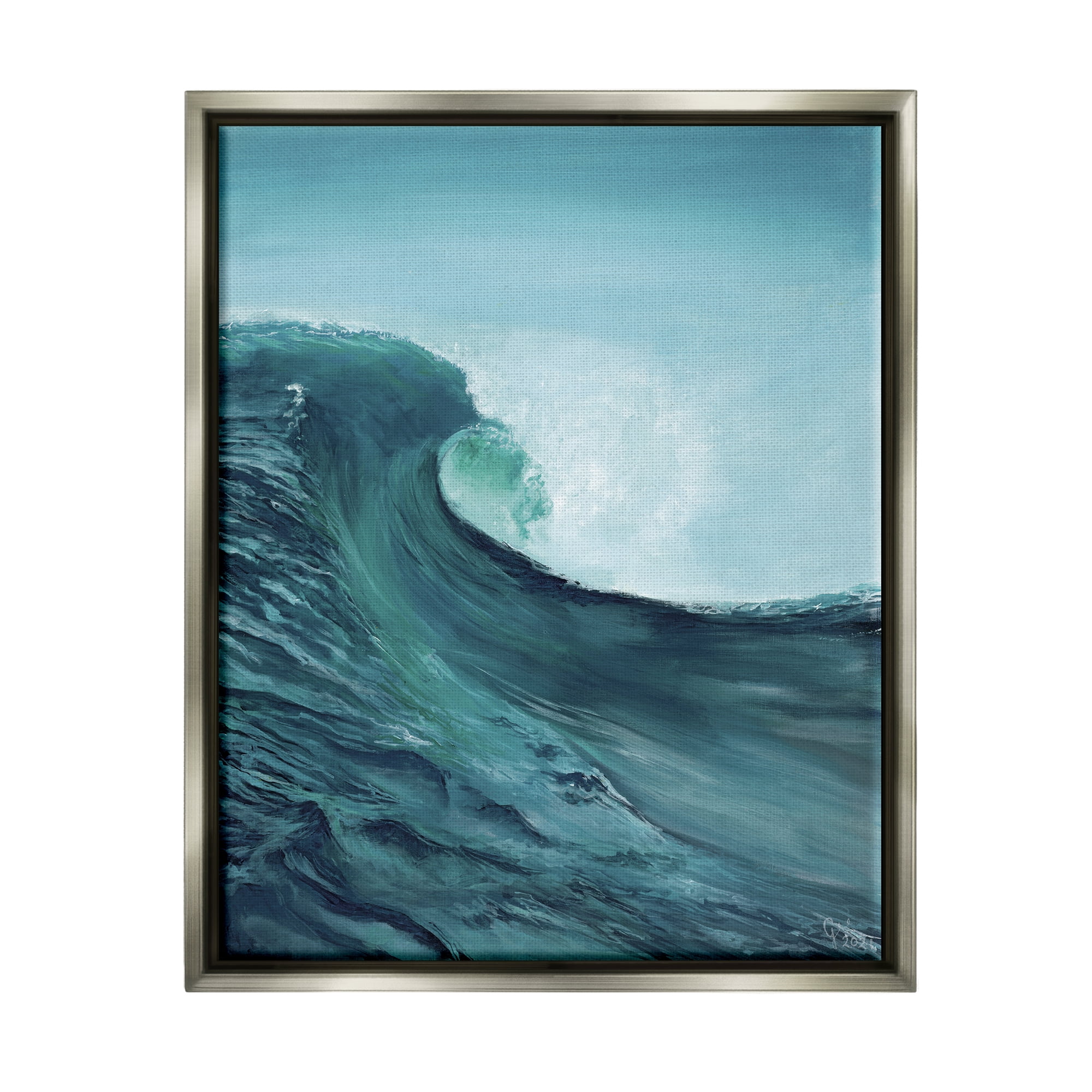 Stupell Industries Tsunami Wave Panting Nature Painting Gray Floater Framed Art Print Wall Art, 25 x 31