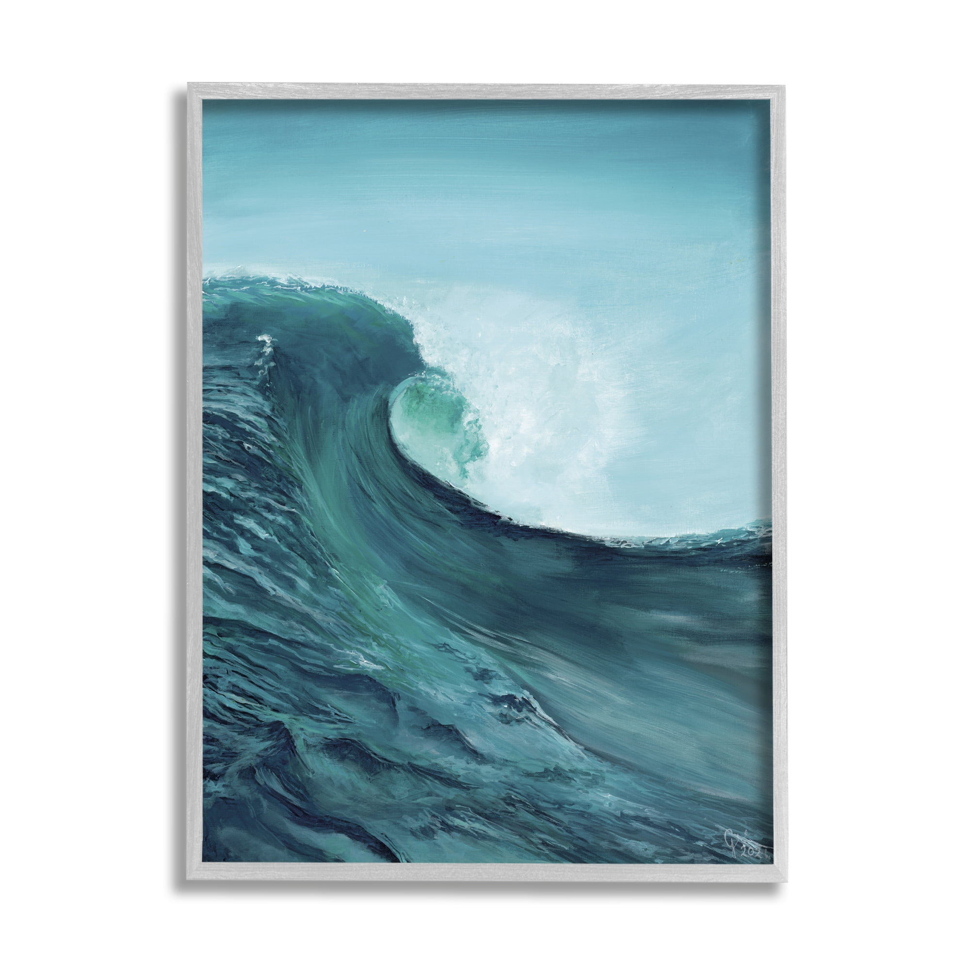 Stupell Industries Tsunami Wave Panting Nature Painting Gray Framed Art Print Wall Art, 24 x 30