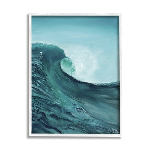 Stupell Industries Tsunami Wave Panting Nature Painting White Framed Art Print Wall Art, 16 x 20