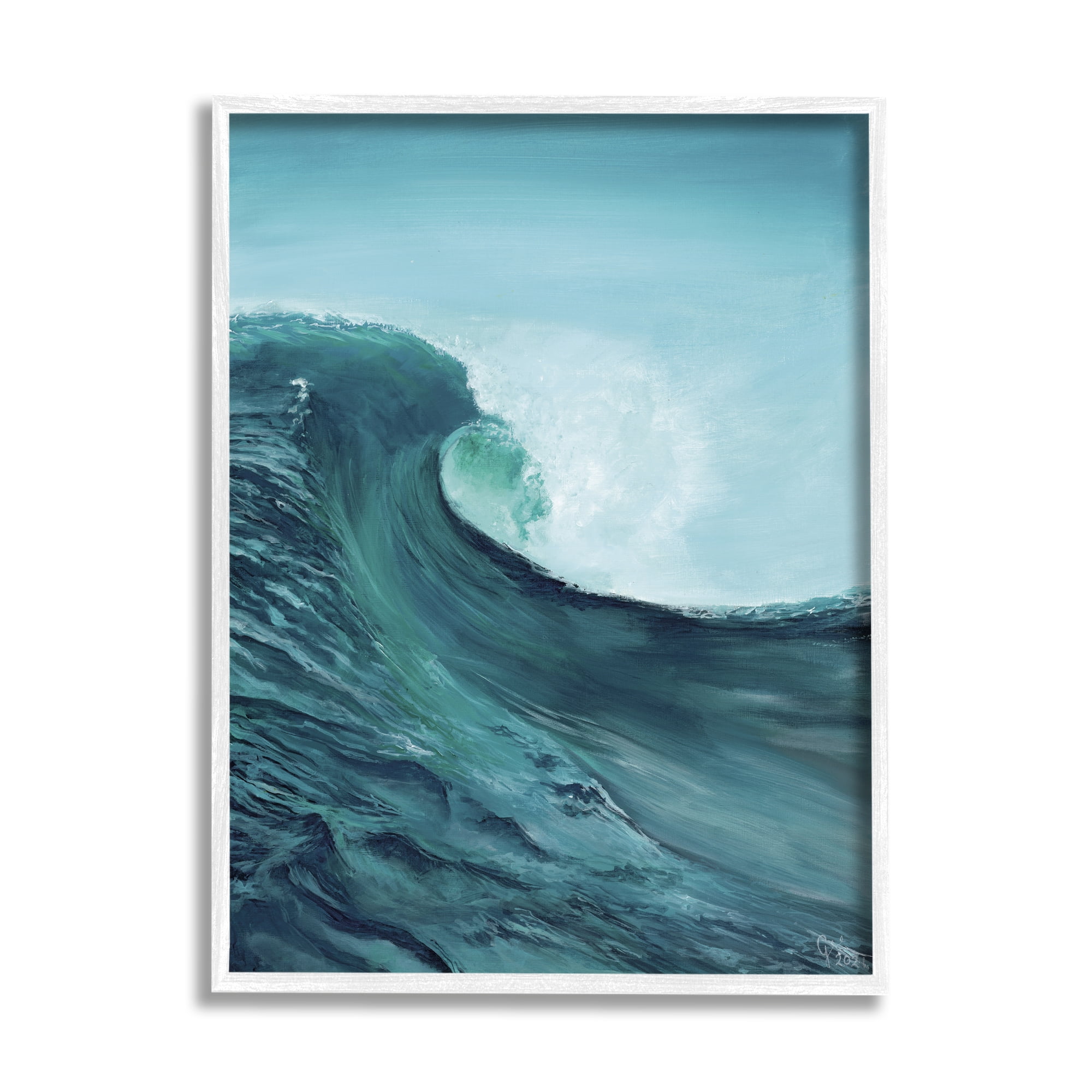 Stupell Industries Tsunami Wave Panting Nature Painting White Framed Art Print Wall Art, 24 x 30