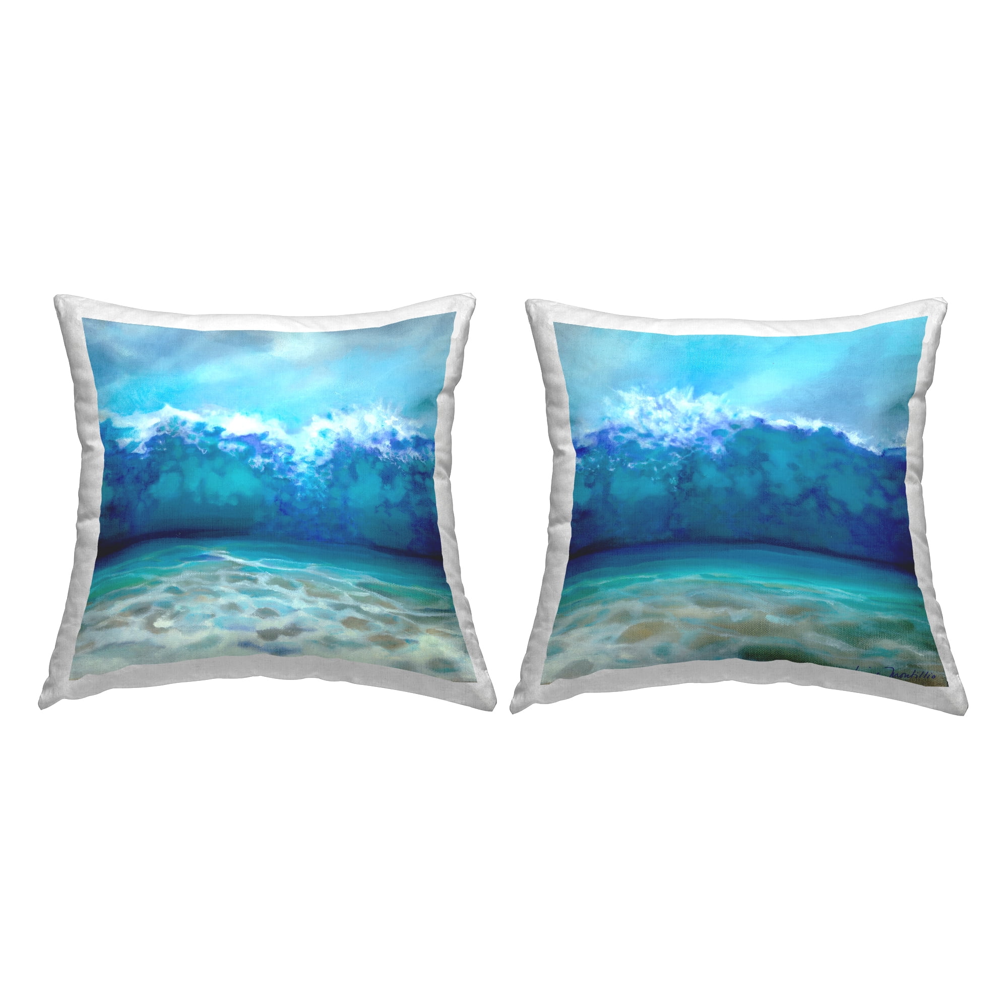 Stupell Industries Tsunami Waves Crashing Square Decorative Printed Throw Pillow, 18 x 18, Set of 2
