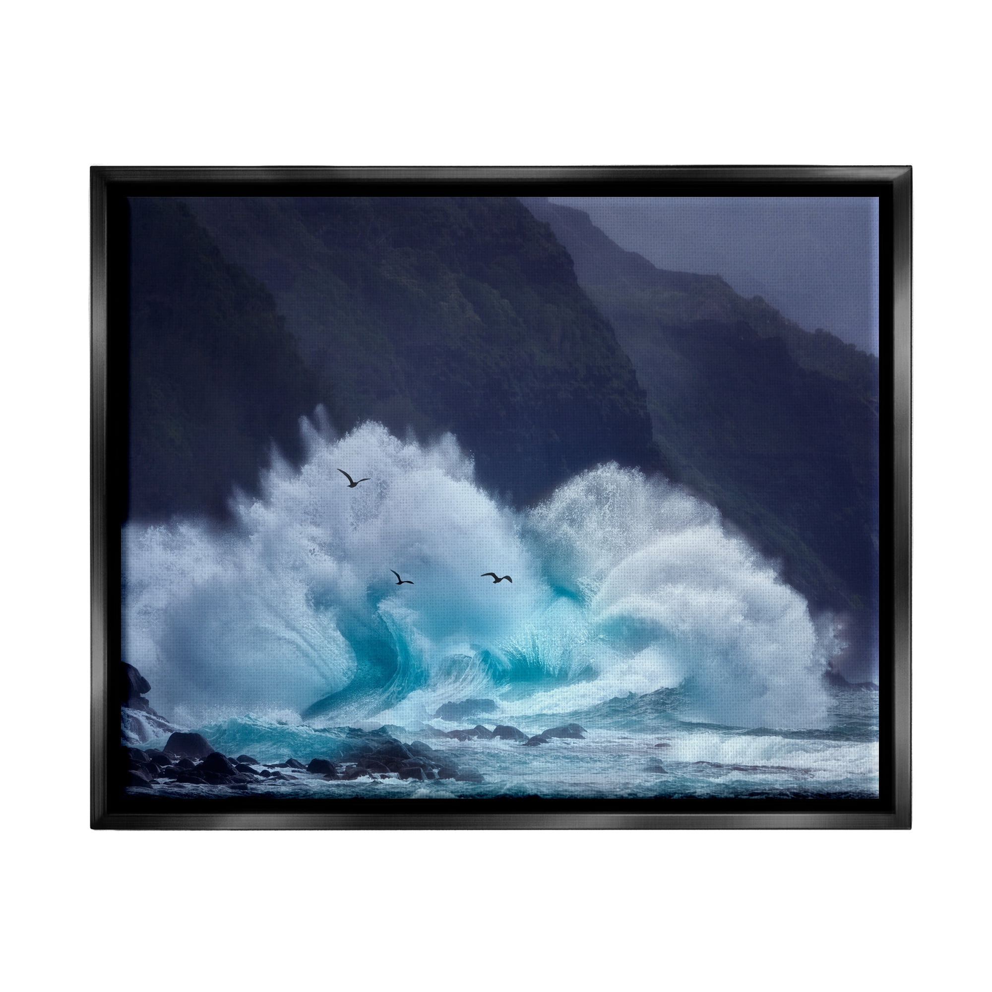 Stupell Industries Tsunami Waves Landscape Nature Photography Black Floater Framed Art Print Wall Art, 21 x 17