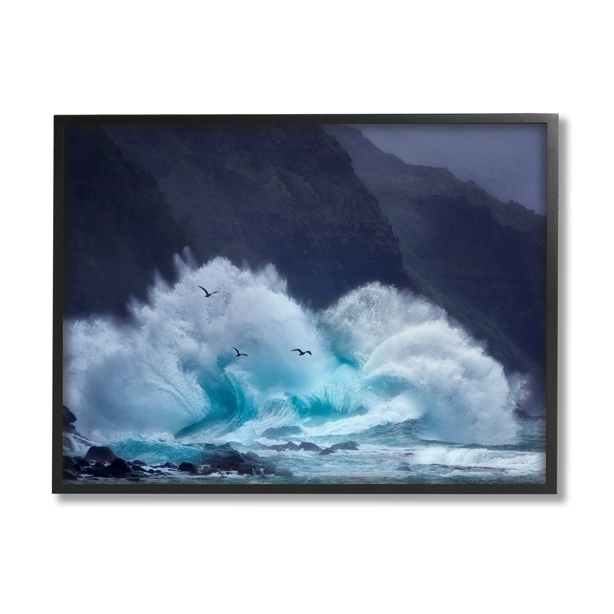 Stupell Industries Tsunami Waves Landscape Nature Photography Black Framed Art Print Wall Art, 30 x 24