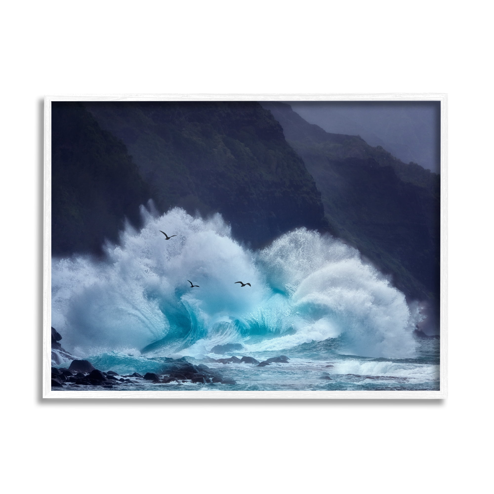 Stupell Industries Tsunami Waves Landscape Nature Photography White Framed Art Print Wall Art, 30 x 24
