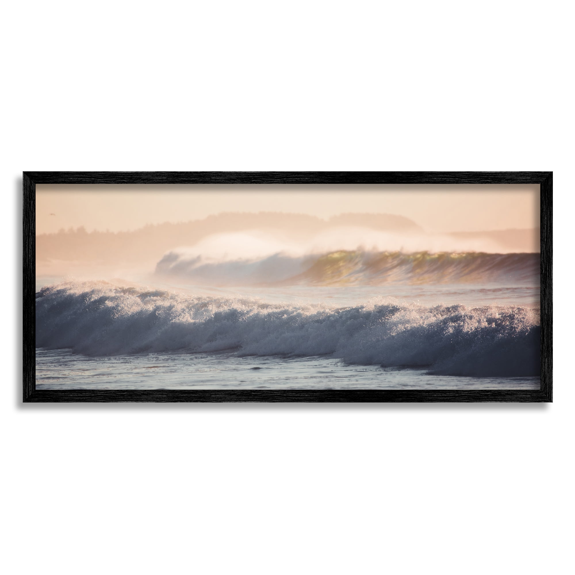 Stupell Industries Tsunami Waves Splash Nature Photography Black Framed Art Print Wall Art, 30 x 13