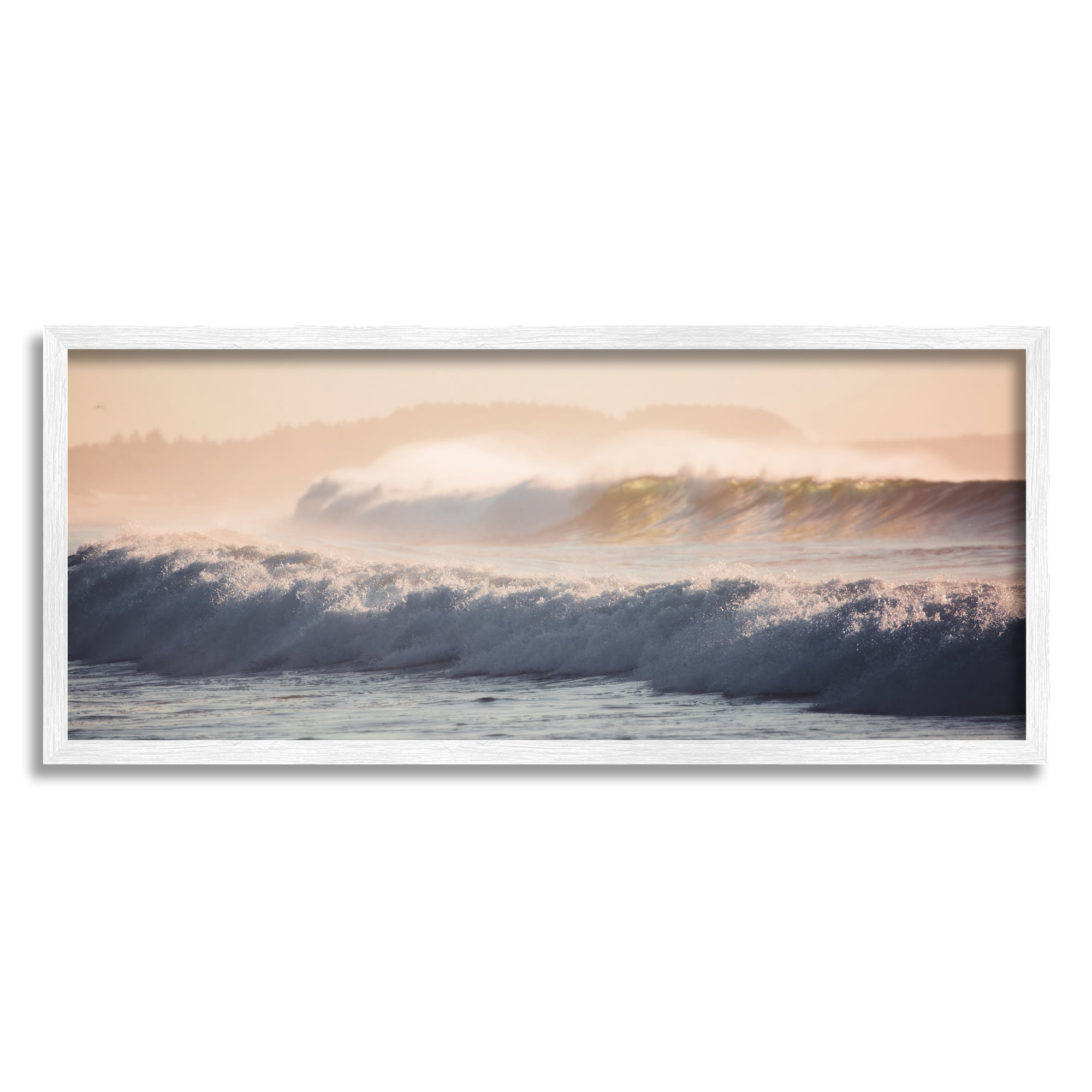 Stupell Industries Tsunami Waves Splash Nature Photography White Framed Art Print Wall Art, 24 x 10