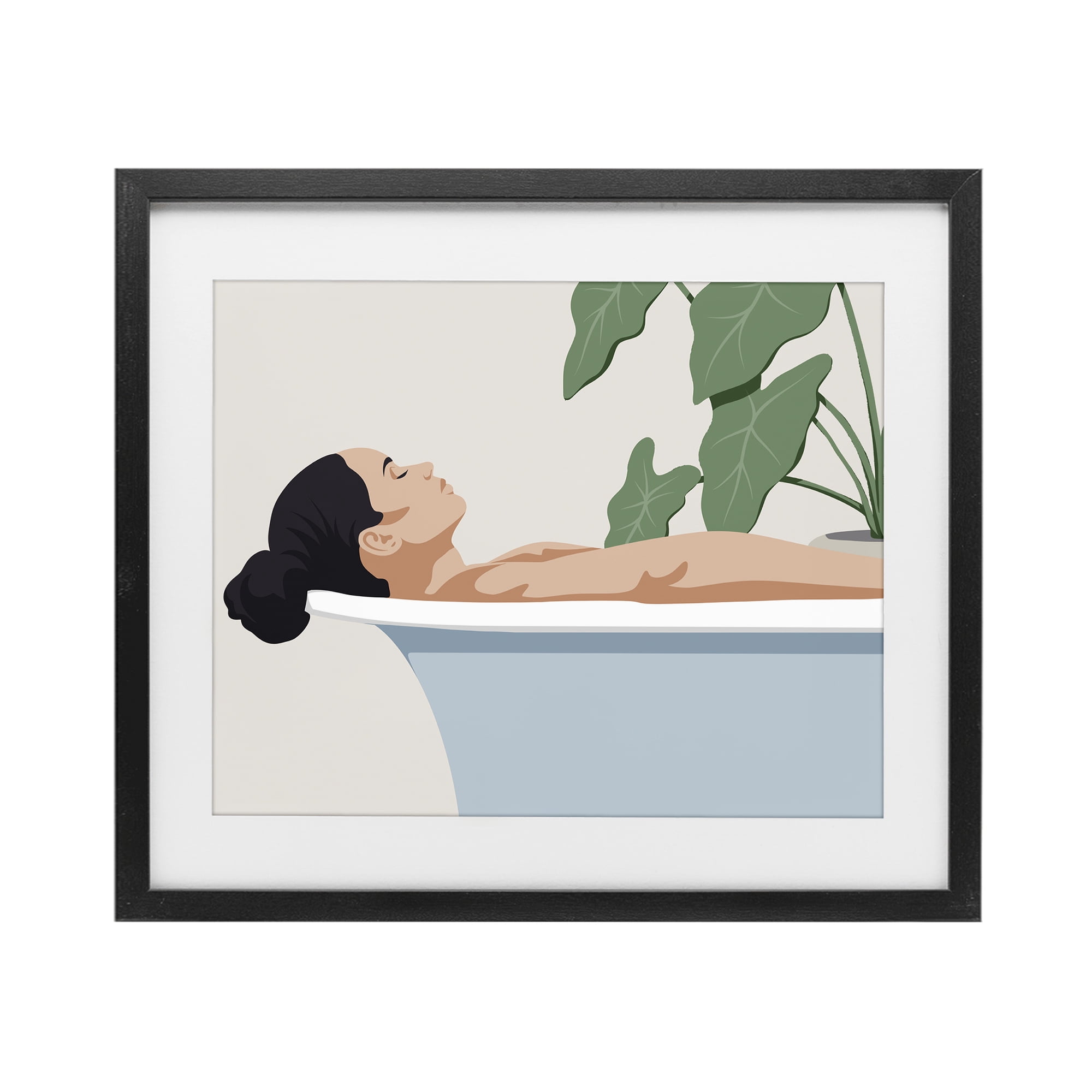 Stupell Industries Tub Relaxation Woman Black Framed Print Under Glass, design by Marcus Prime