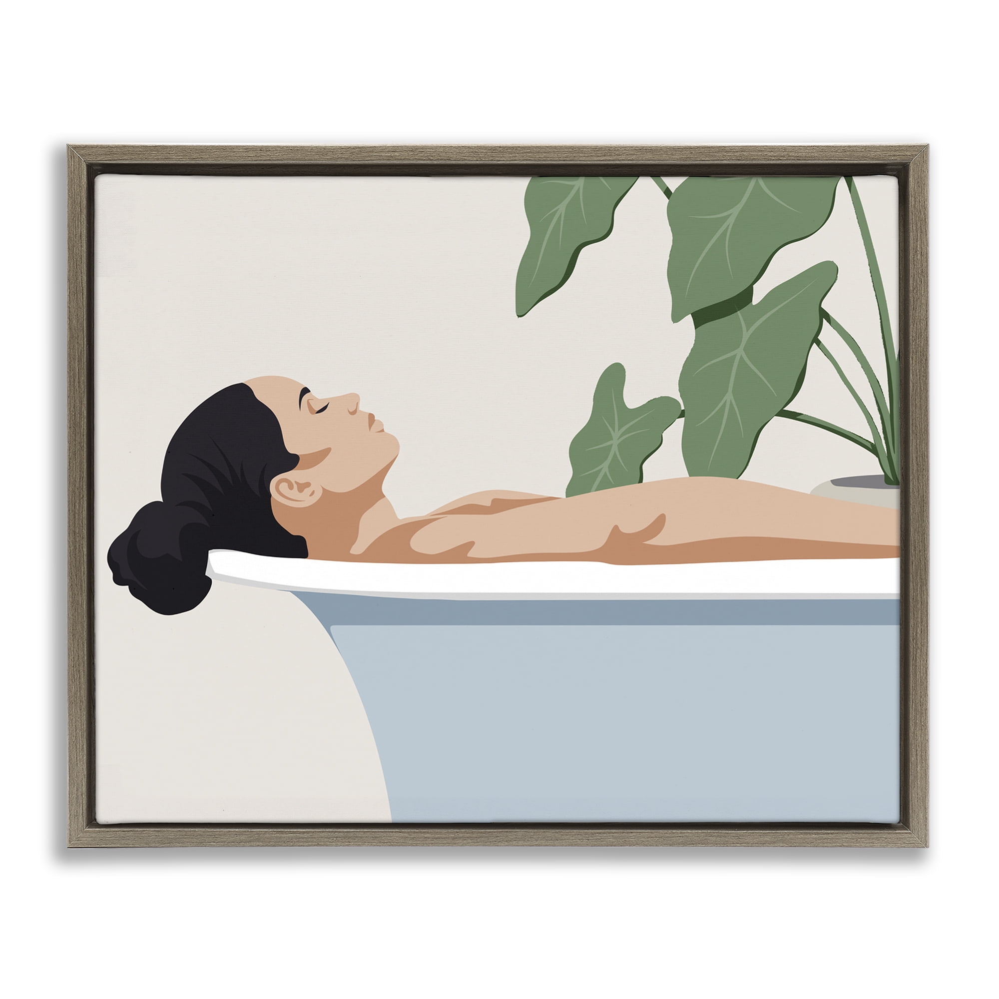 Stupell Industries Tub Relaxation Woman Brown Framed Floater Canvas Wall Art, design by Marcus Prime