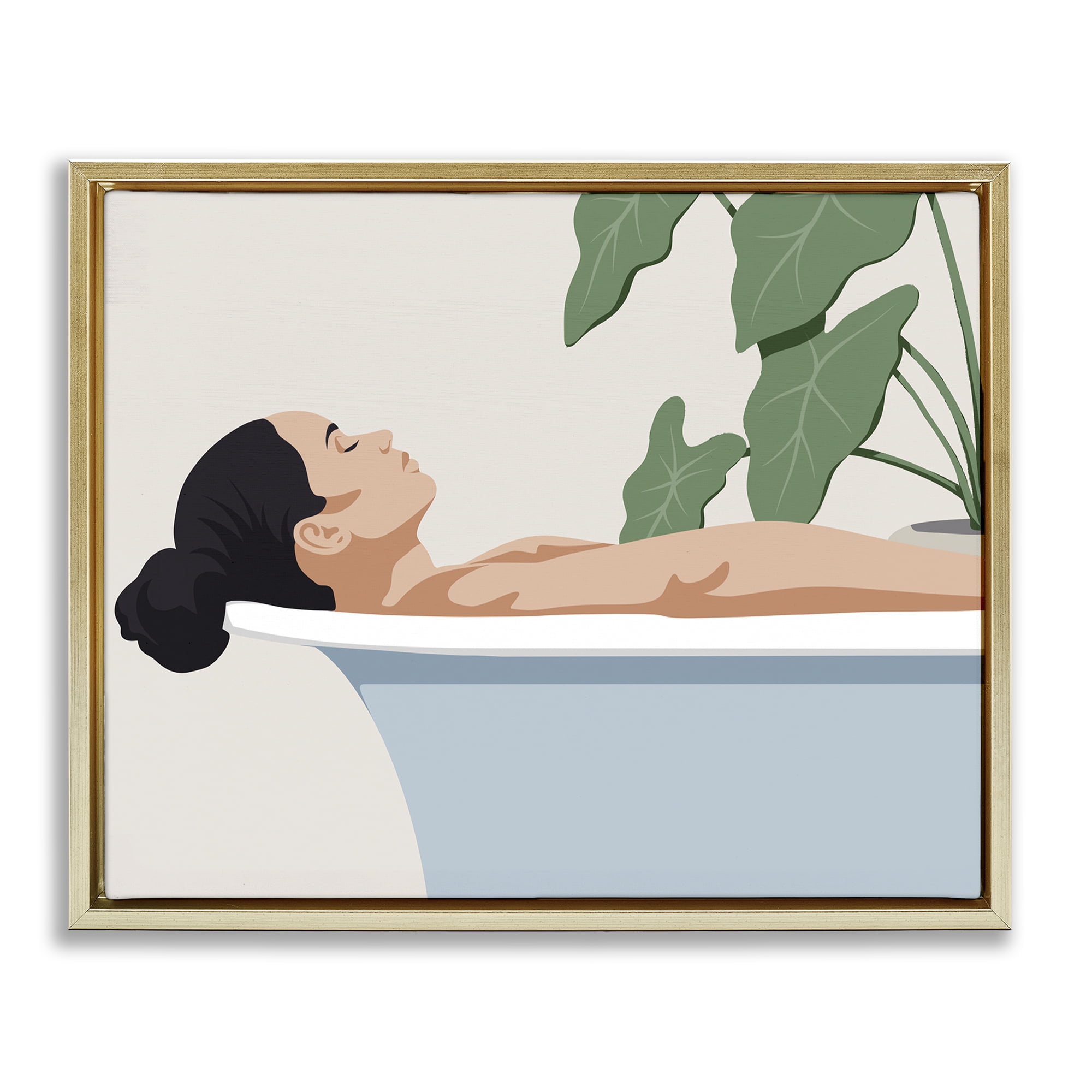 Stupell Industries Tub Relaxation Woman Gold Framed Floater Canvas Wall Art, design by Marcus Prime