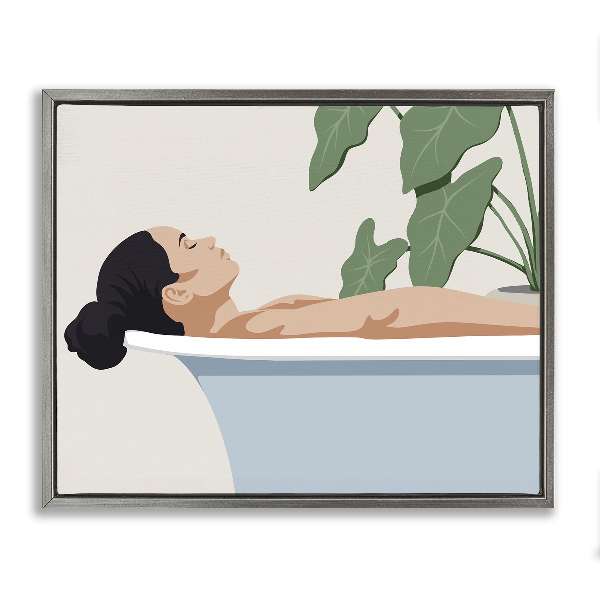 Stupell Industries Tub Relaxation Woman Gray Framed Floater Canvas Wall Art, design by Marcus Prime