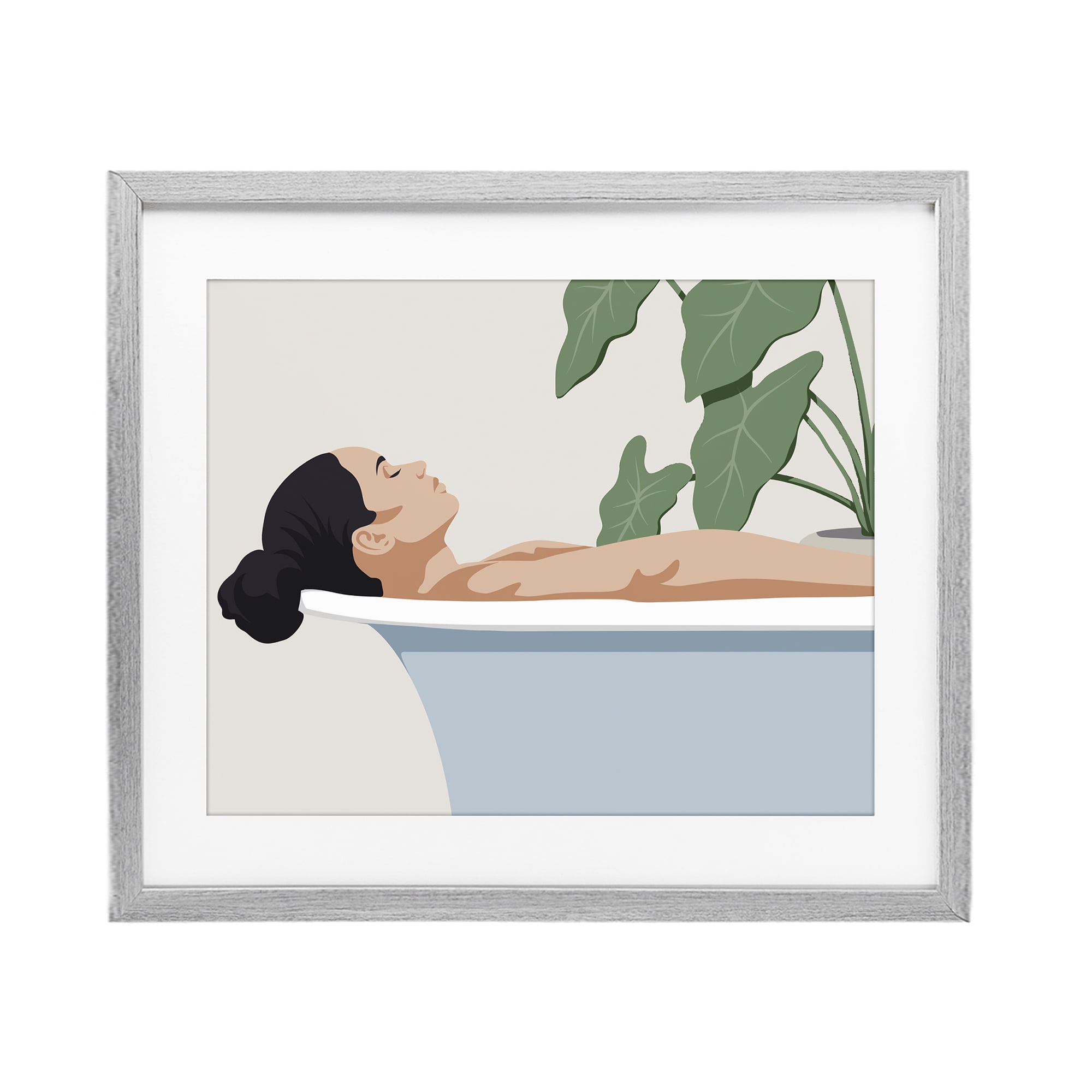 Stupell Industries Tub Relaxation Woman Gray Framed Print Under Glass, design by Marcus Prime