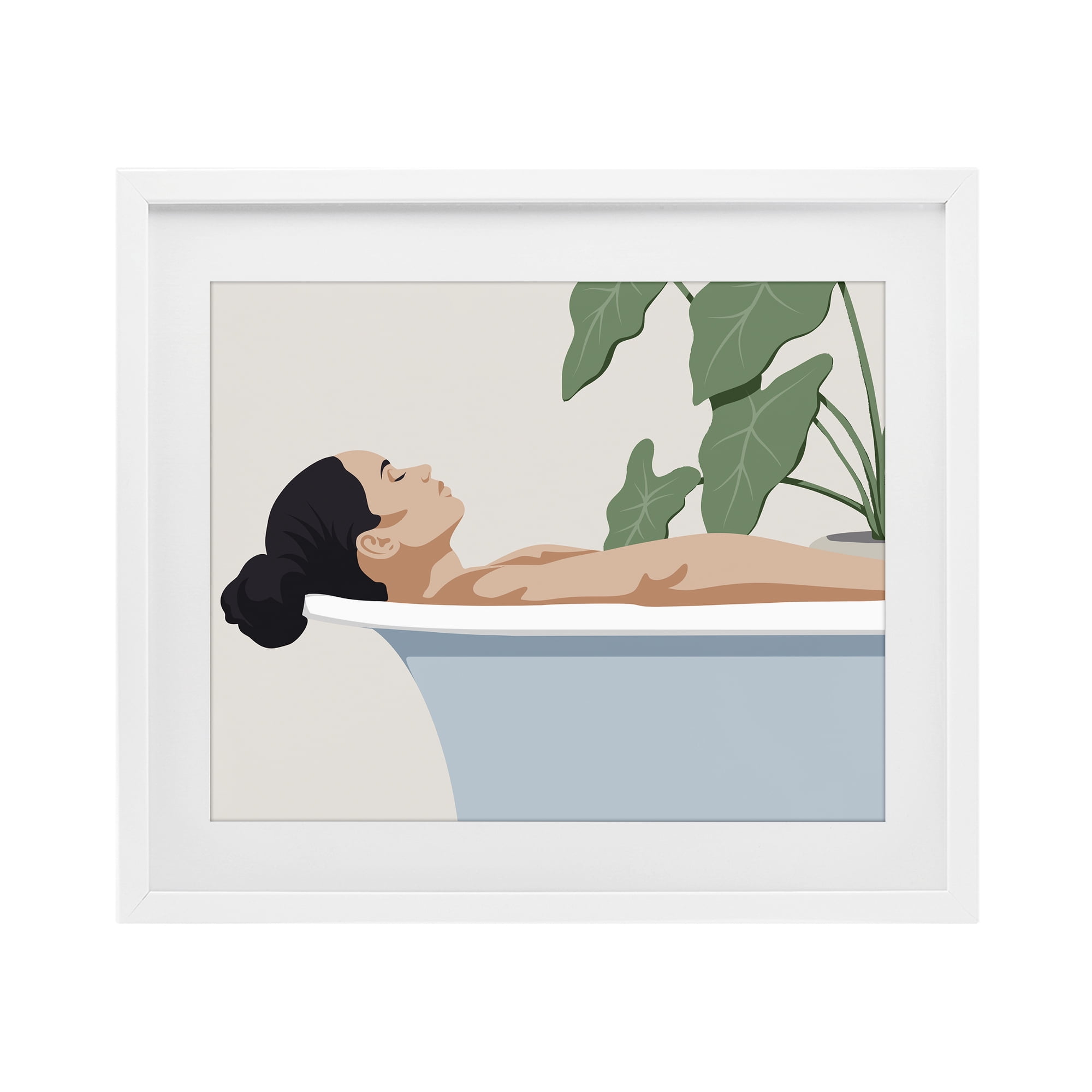 Stupell Industries Tub Relaxation Woman White Framed Print Under Glass, design by Marcus Prime