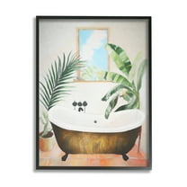 Stupell Industries Tub with Tropical Plants Botanical & Floral Painting Black Framed Art Print Wall Art, 11 x 14