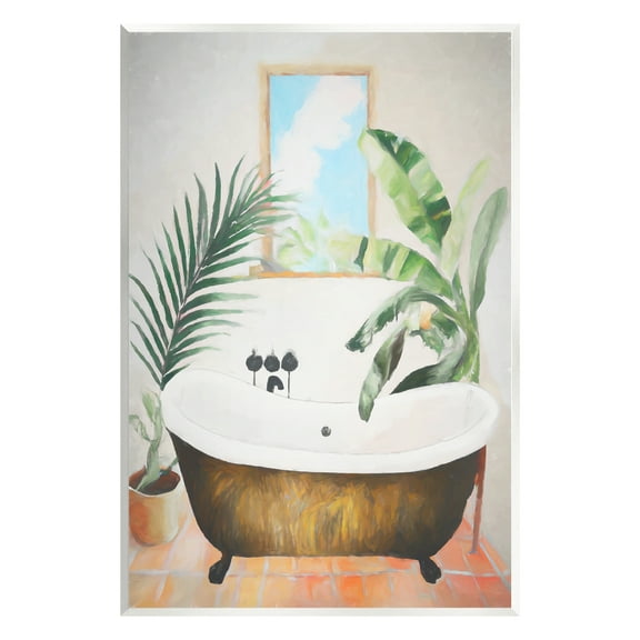 Stupell Industries Tub with Tropical Plants Botanical & Floral Painting Unframed Art Print Wall Art, 10 x 15