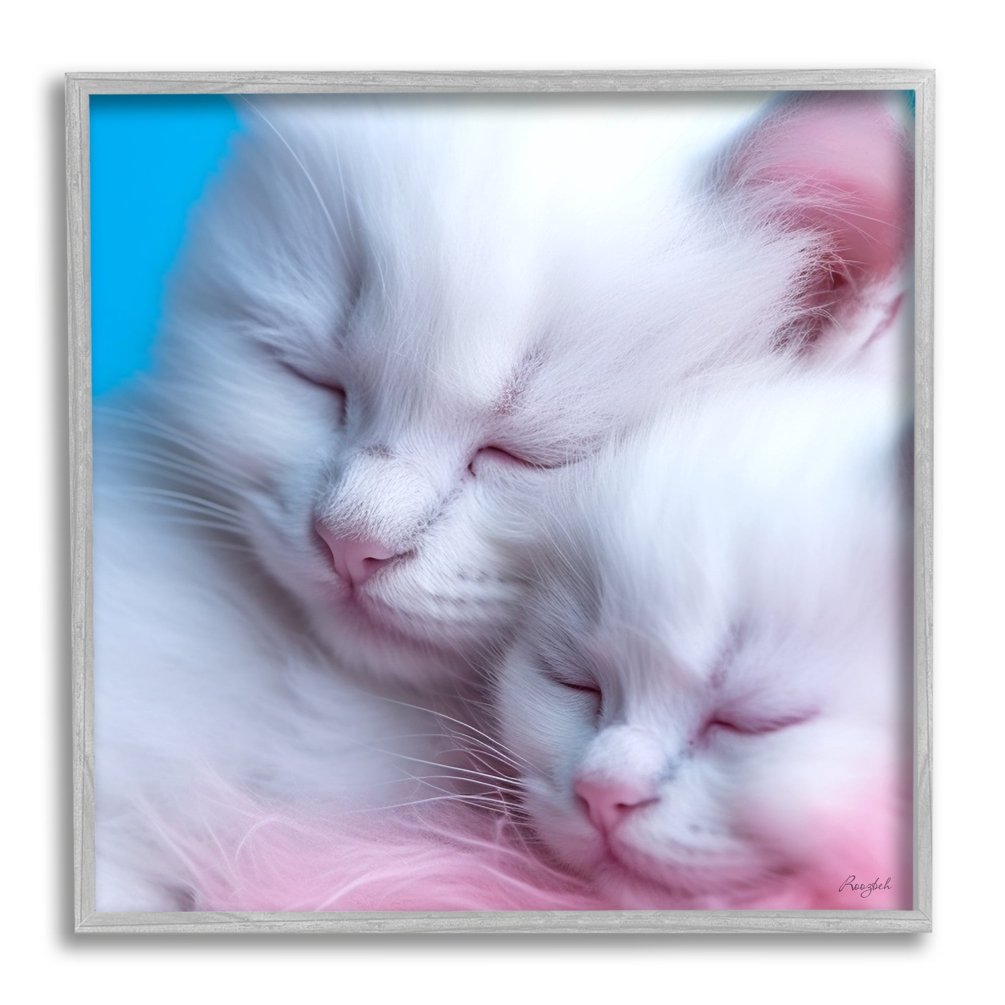 Stupell Industries Tucked In White Cats Animals & Insects Painting Gray Framed Art Print Wall Art, 24 x 24