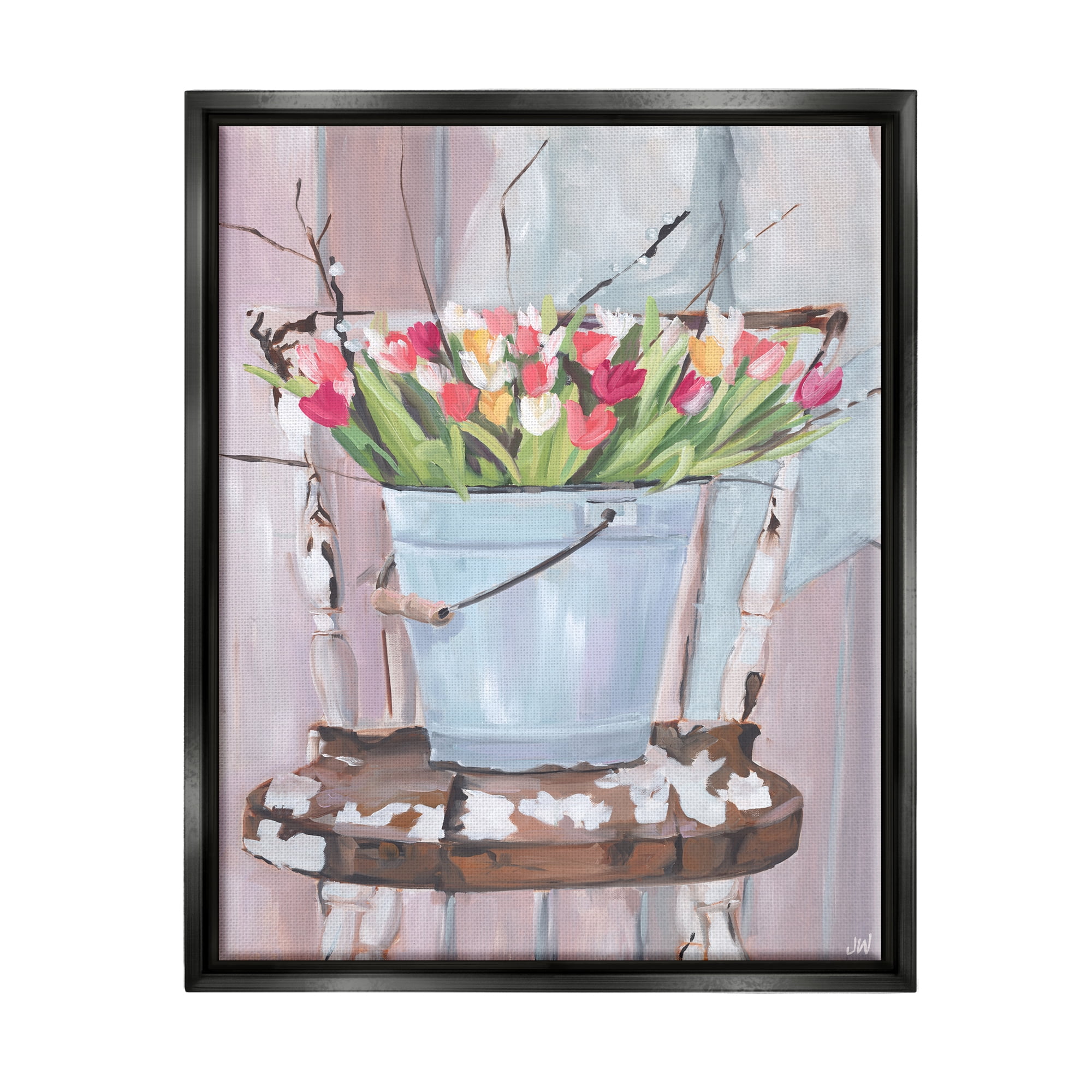 Stupell Industries Tulip Bouquet Still Life Botanical & Floral Painting Black Floater Framed Canvas Art Print Wall Art, 25 x 31