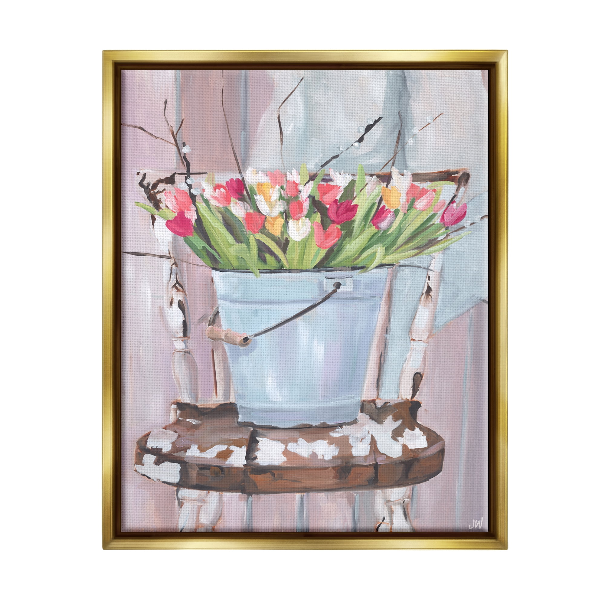 Stupell Industries Tulip Bouquet Still Life Botanical & Floral Painting Gold Floater Framed Canvas Art Print Wall Art, 17 x 21