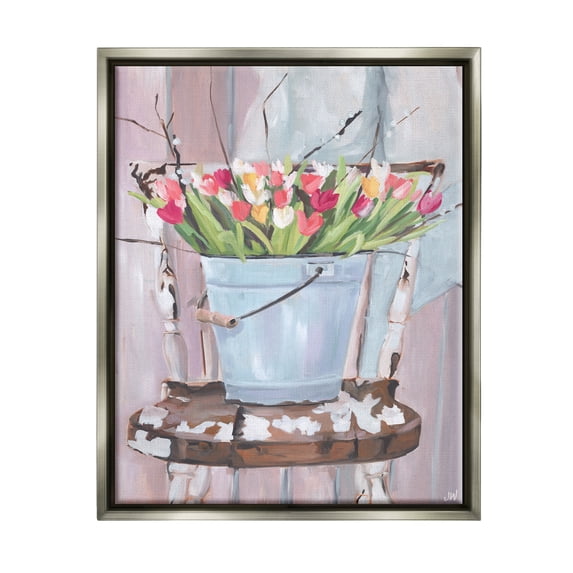 Stupell Industries Tulip Bouquet Still Life Botanical & Floral Painting Gray Floater Framed Canvas Art Print Wall Art, 25 x 31