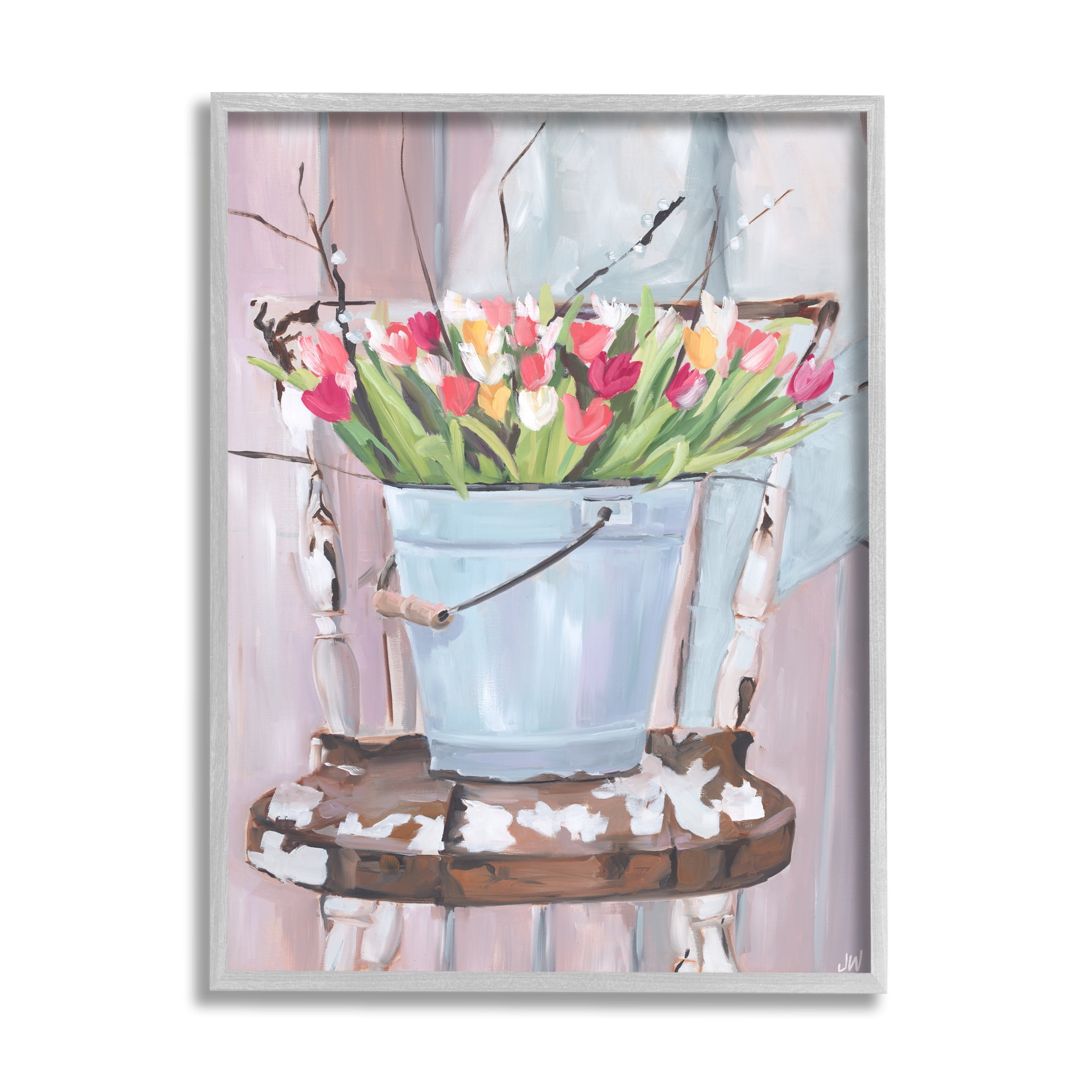 Stupell Industries Tulip Bouquet Still Life Botanical & Floral Painting Gray Framed Art Print Wall Art, 24 x 30