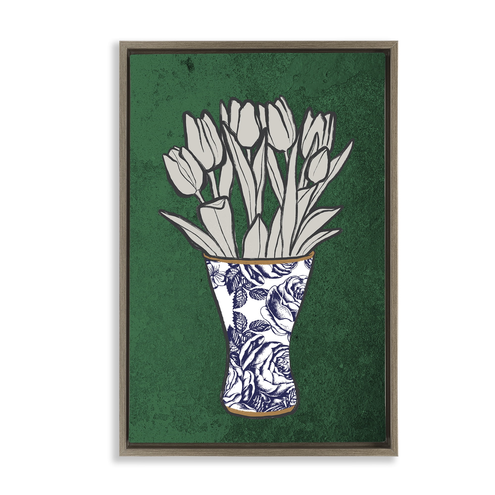 Stupell Industries Tulip Bouquet Vase Botanical & Floral Painting Brown Floater Framed Art Print Wall Art, 17 x 25