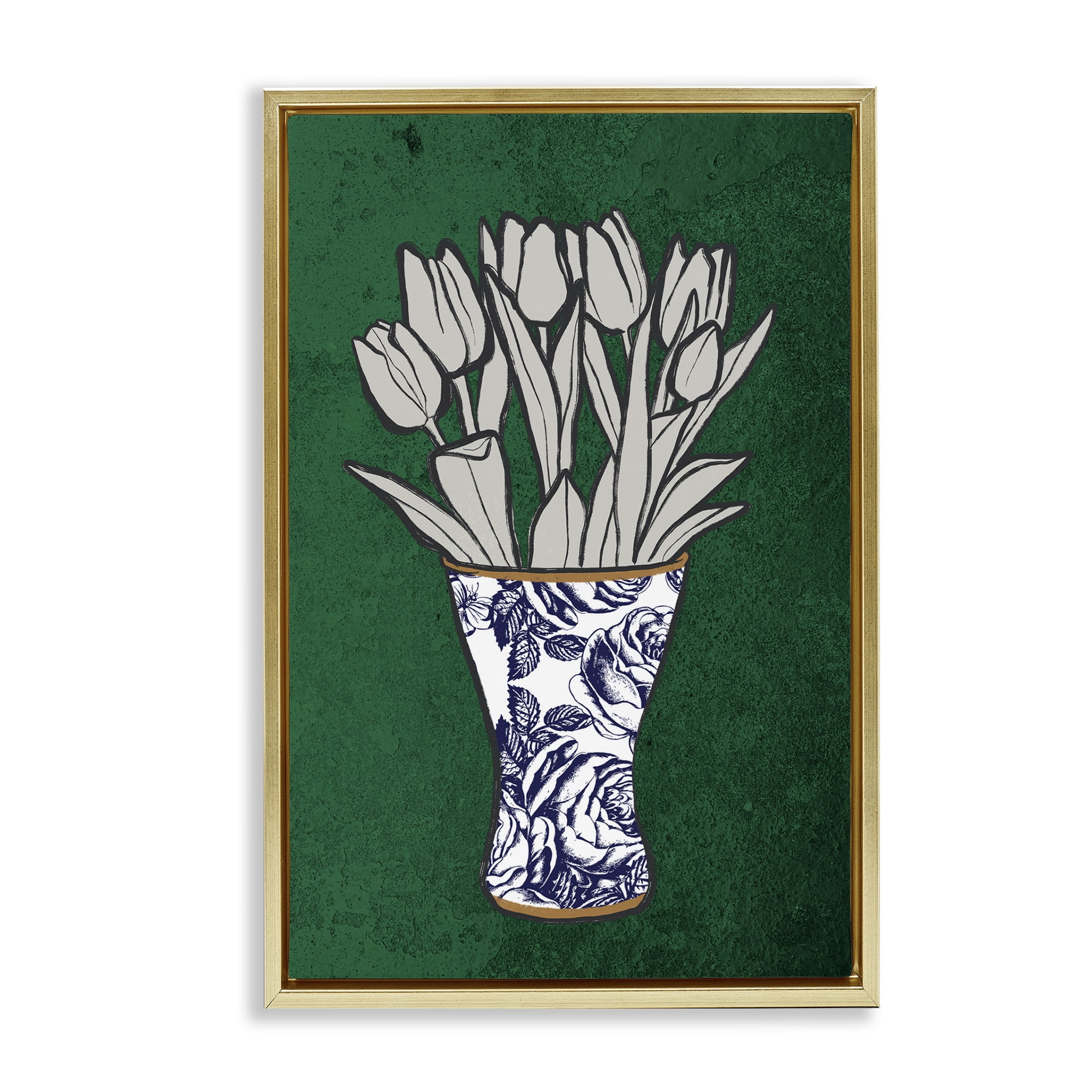 Stupell Industries Tulip Bouquet Vase Botanical & Floral Painting Gold Floater Framed Art Print Wall Art, 21 x 31