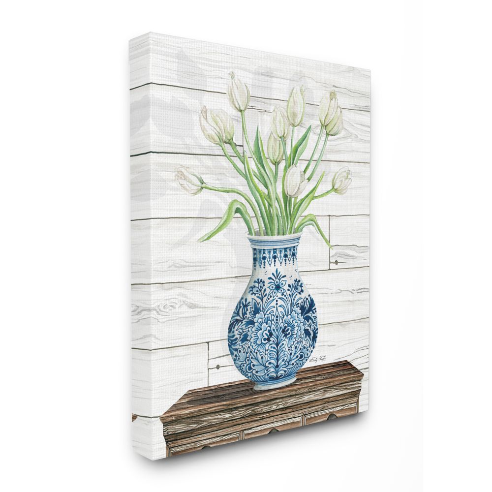 Stupell Industries Tulip Bouquet in Blue Ceramic Vase White Floral Design Canvas Wall Art Design by Cindy Jacobs, 16" x 20"