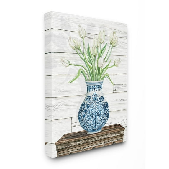 Stupell Industries Tulip Bouquet in Blue Ceramic Vase White Floral Design Canvas Wall Art Design by Cindy Jacobs, 30" x 40"