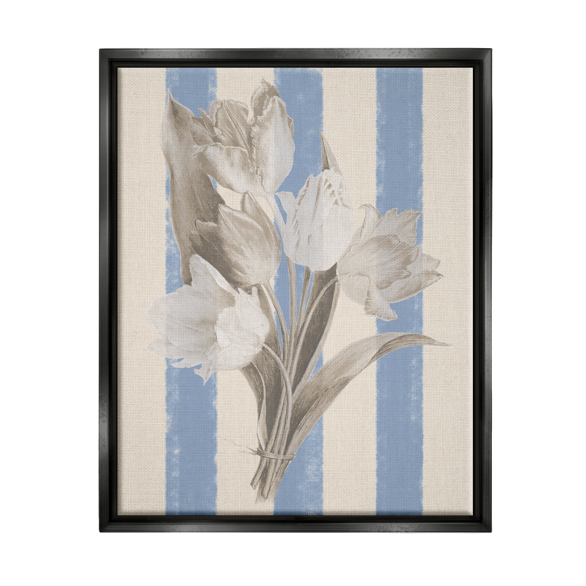 Stupell Industries Tulip Bundle on Stripes Botanical & Floral Painting Black Floater Framed Canvas Art Print Wall Art, 25 x 31