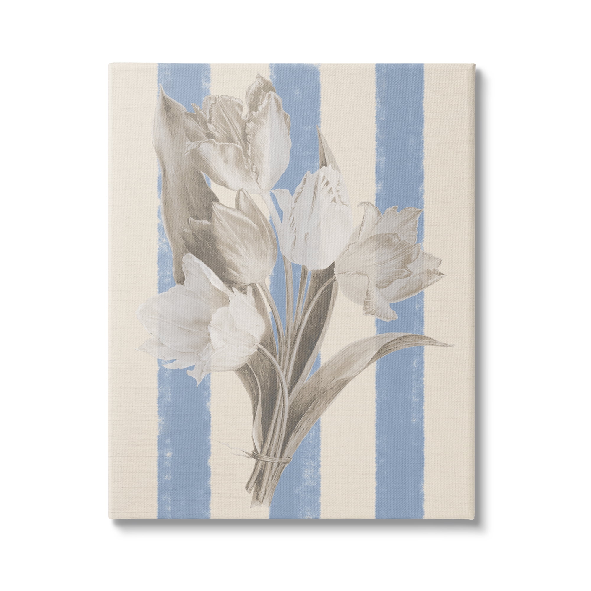 Stupell Industries Tulip Bundle on Stripes Botanical & Floral Painting Gallery Wrapped Canvas Art Print Wall Art, 16 x 20