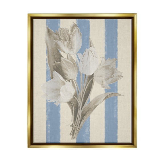 Stupell Industries Tulip Bundle on Stripes Botanical & Floral Painting Gold Floater Framed Canvas Art Print Wall Art, 25 x 31