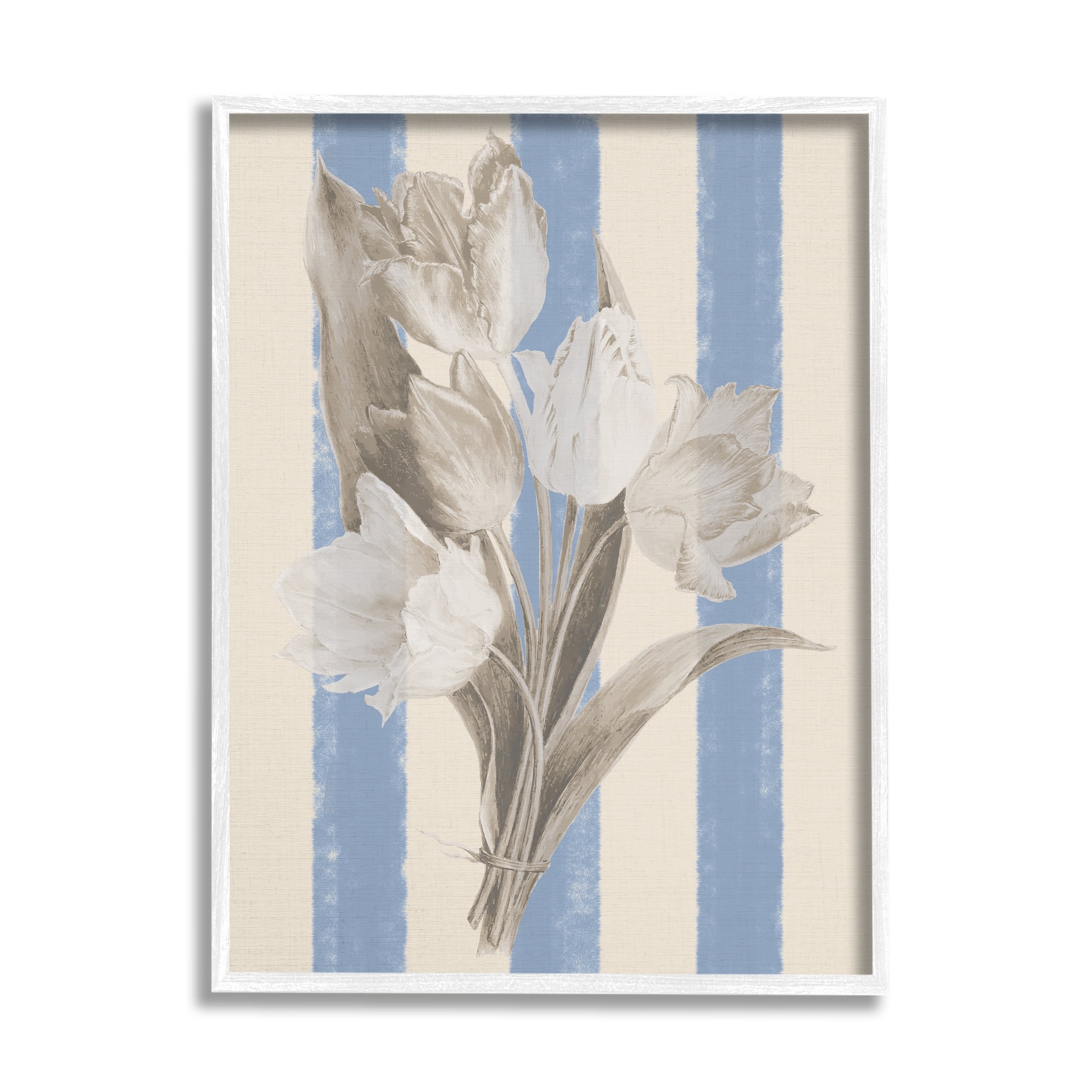 Stupell Industries Tulip Bundle on Stripes Botanical & Floral Painting White Framed Art Print Wall Art, 16 x 20