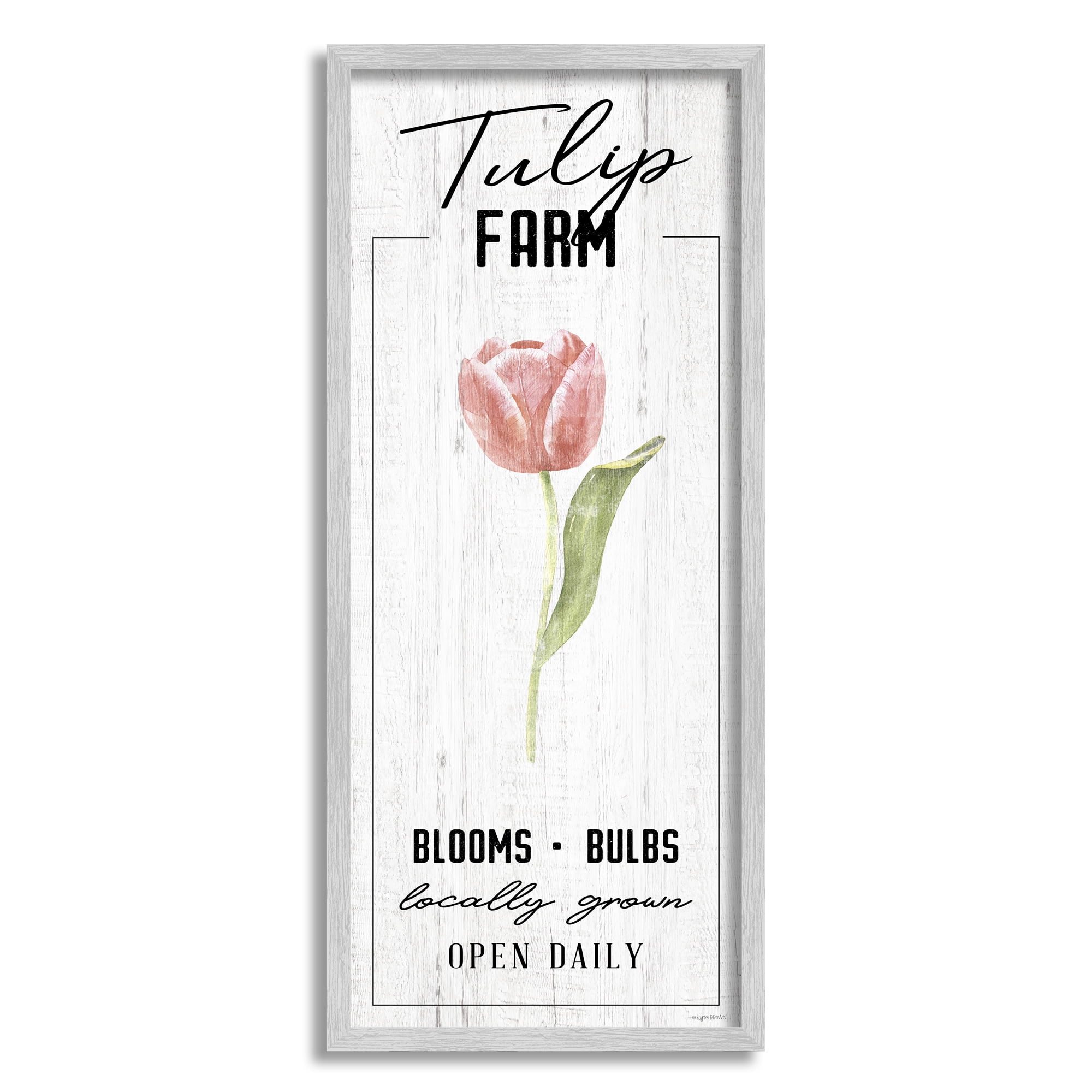 Stupell Industries Tulip Farm Pink Country Floral Locally Grown Blooms Graphic Art Gray Framed Art Print Wall Art, 10x24, by Kyra Brown