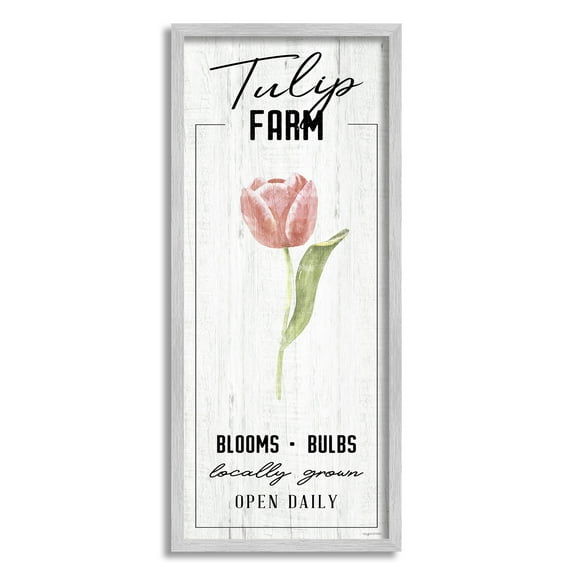 Stupell Industries Tulip Farm Pink Country Floral Locally Grown Blooms Graphic Art Gray Framed Art Print Wall Art, 13x30, by Kyra Brown