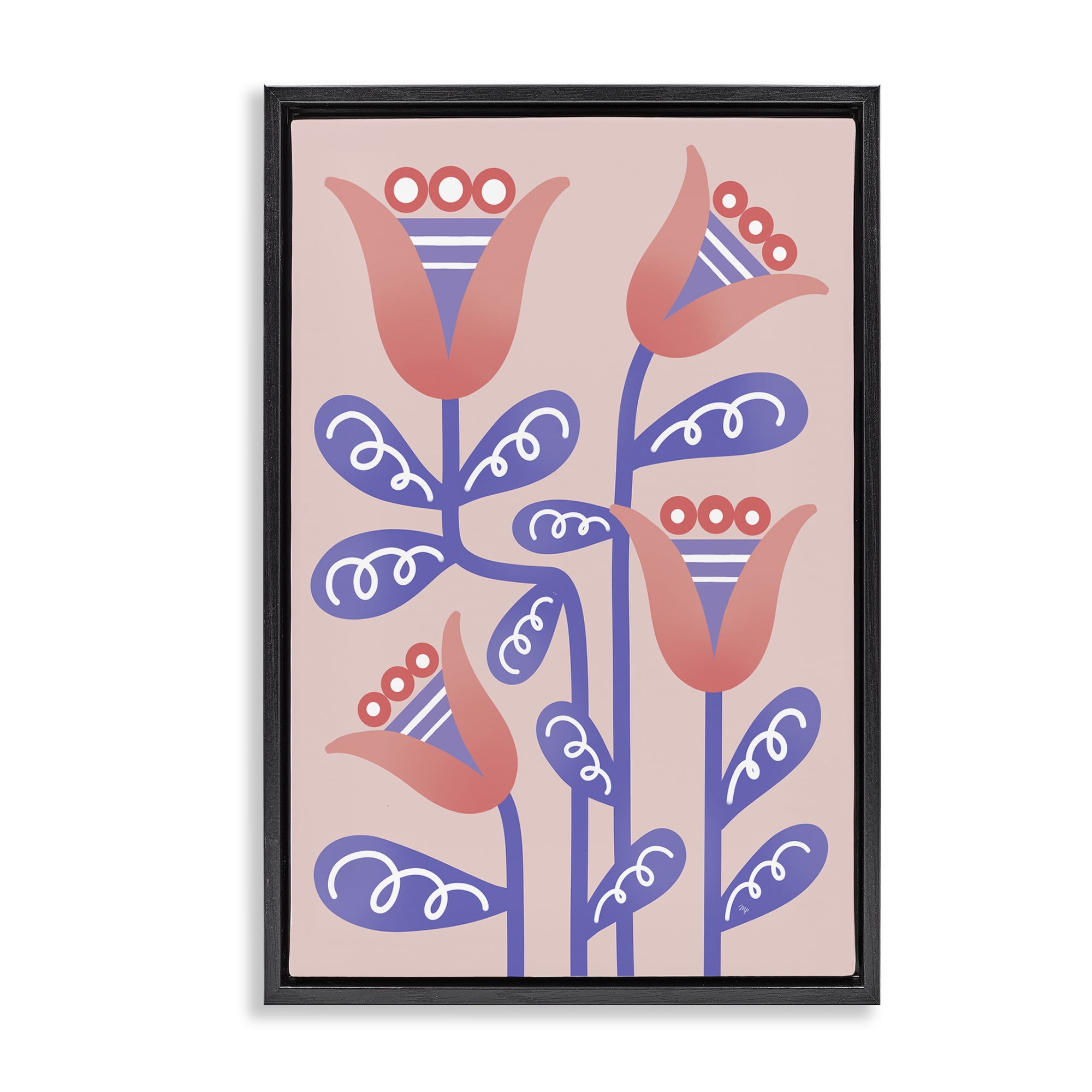 Stupell Industries Tulip Flowers Pink Deco Floral & Botanical Painting Black Floater Framed Canvas Art Print Wall Art, 17 x 25