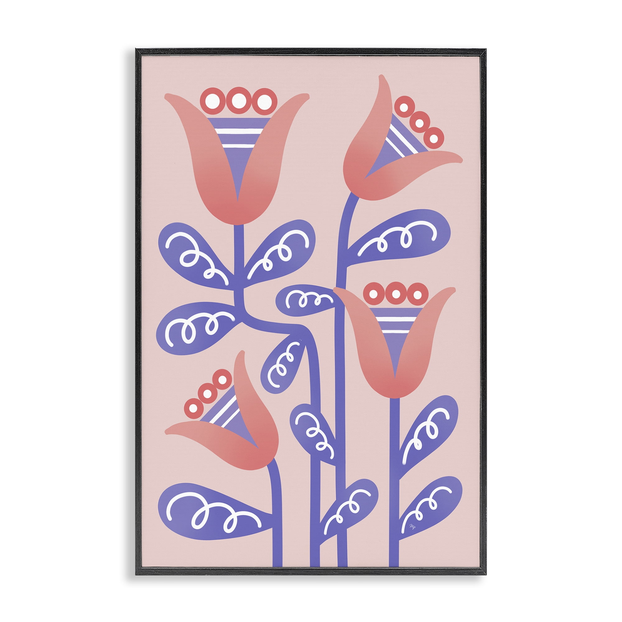 Stupell Industries Tulip Flowers Pink Deco Floral & Botanical Painting Black Framed Art Print Wall Art, 16 x 24