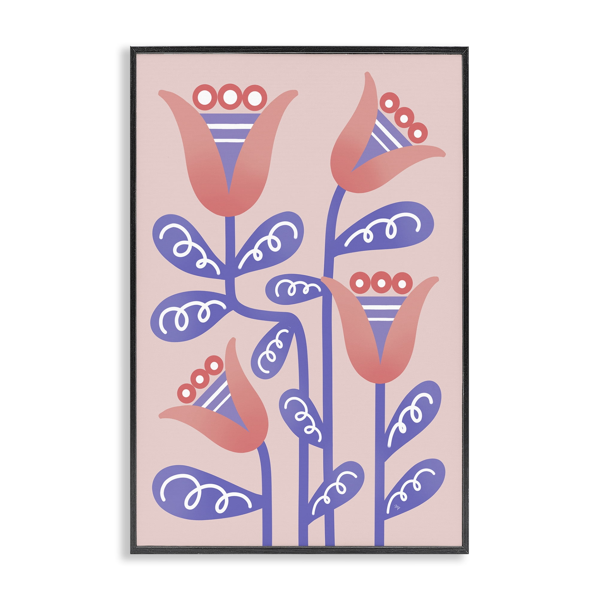 Stupell Industries Tulip Flowers Pink Deco Floral & Botanical Painting Black Framed Art Print Wall Art, 20 x 30