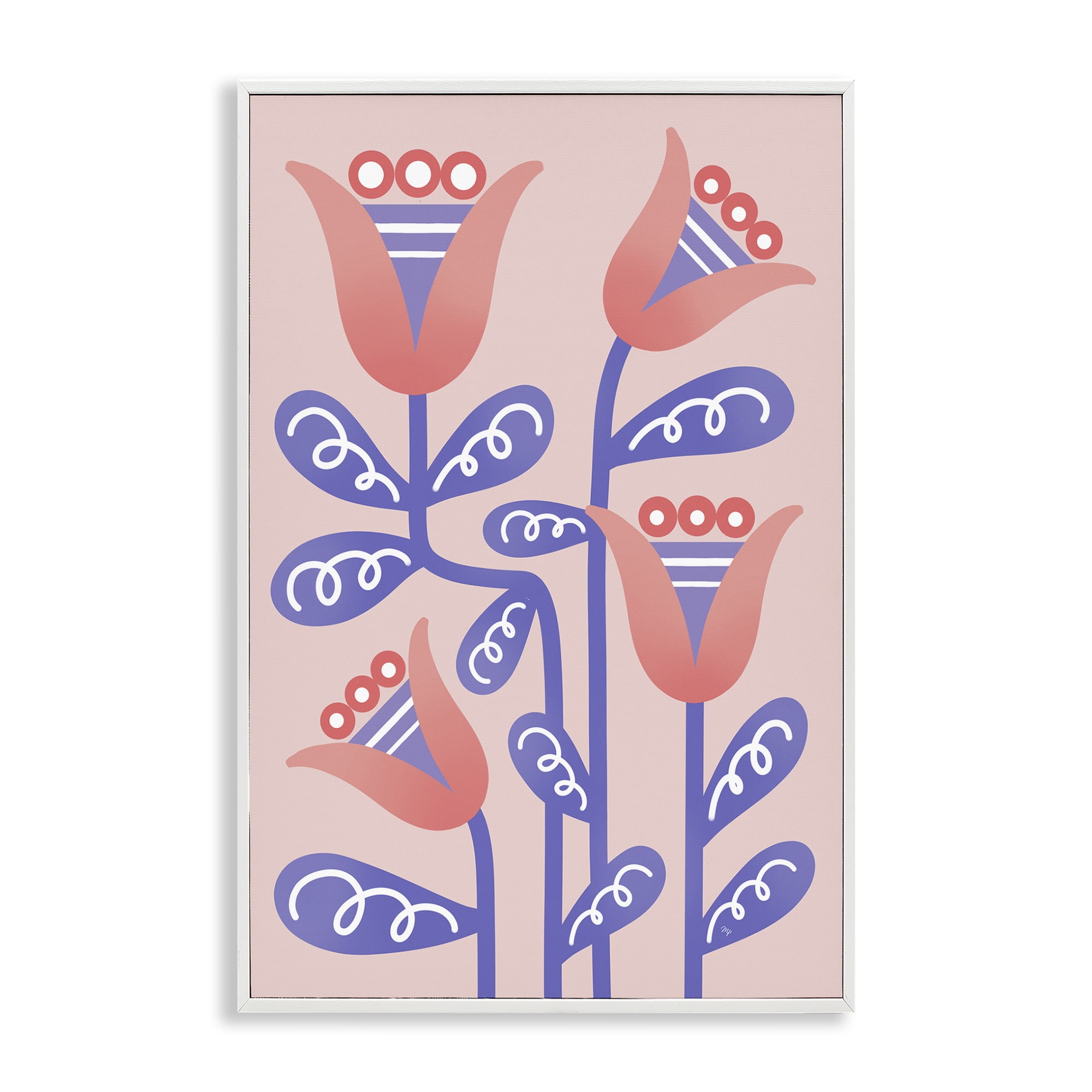 Stupell Industries Tulip Flowers Pink Deco Floral & Botanical Painting White Framed Art Print Wall Art, 20 x 30