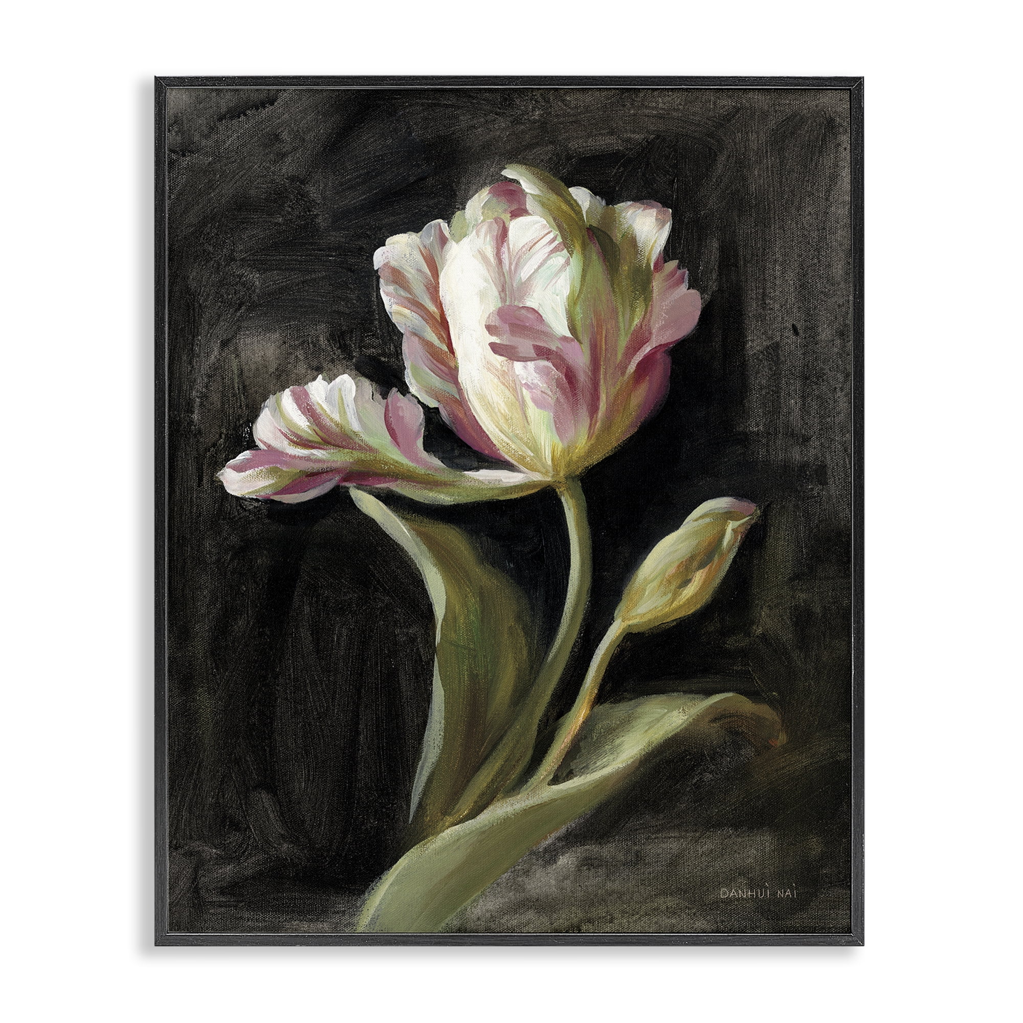 Stupell Industries Tulip on Black Plants & Flowers Painting Black Framed Art Print Wall Art, 16 x 20