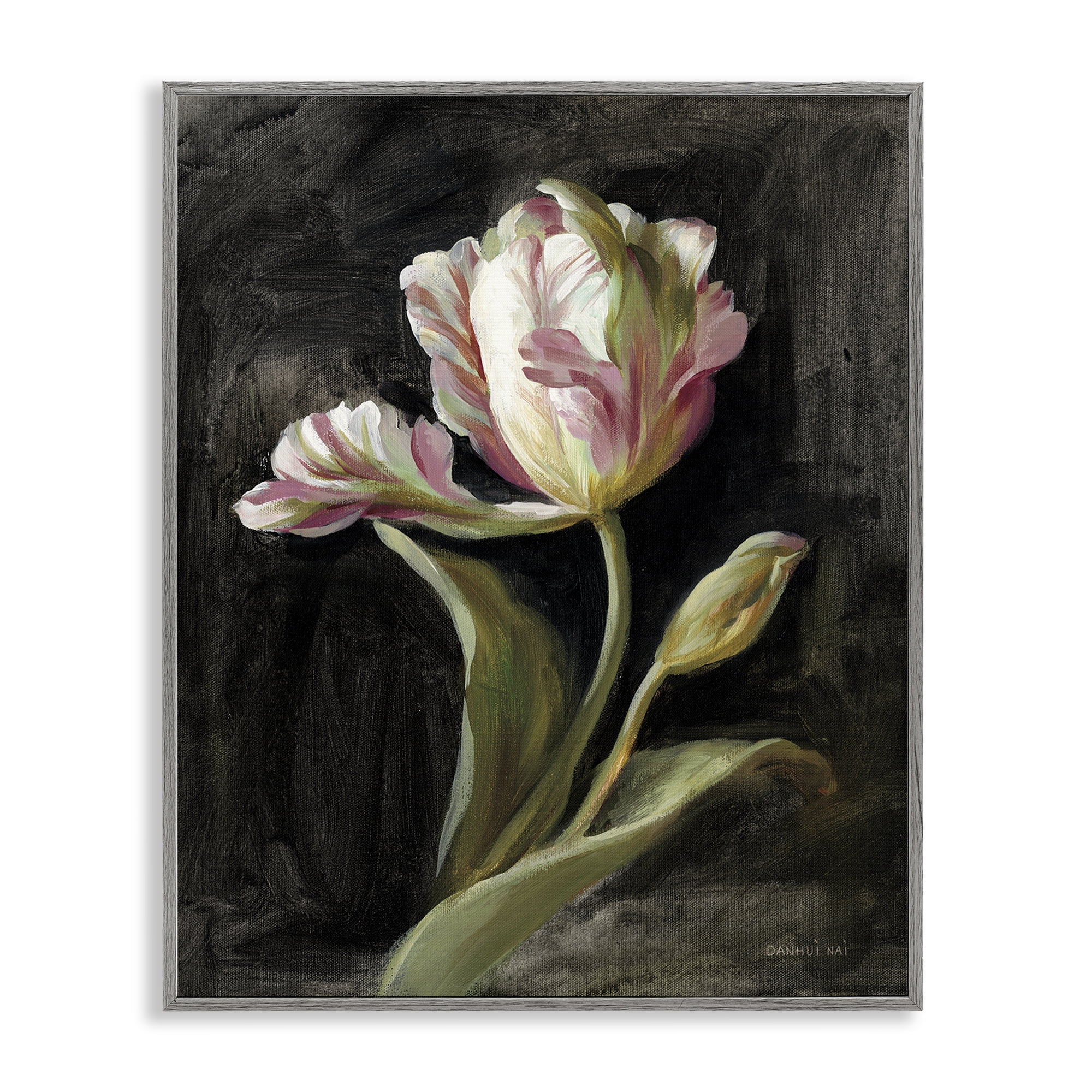 Stupell Industries Tulip on Black Plants & Flowers Painting Gray Framed Art Print Wall Art, 16 x 20