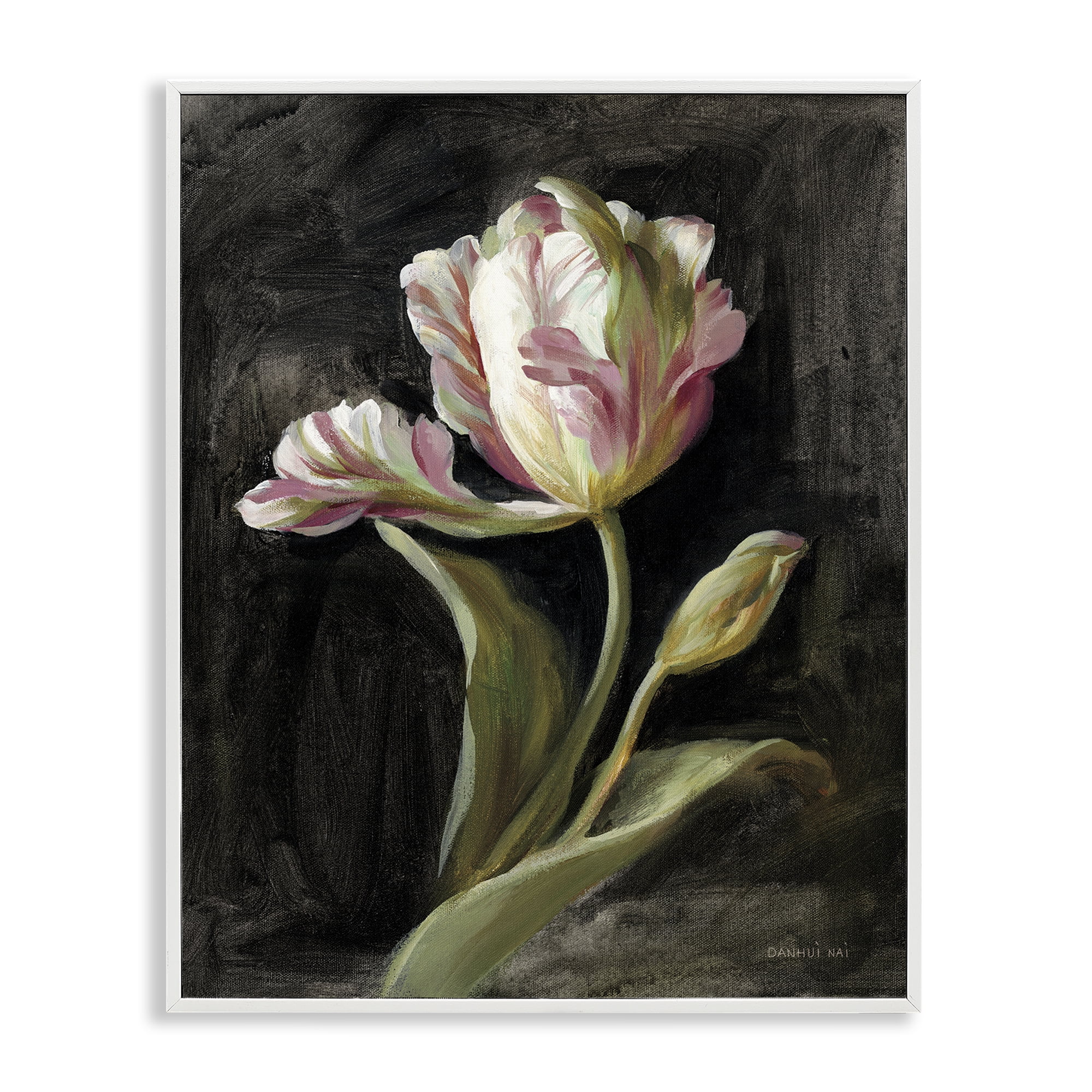 Stupell Industries Tulip on Black Plants & Flowers Painting White Framed Art Print Wall Art, 11 x 14