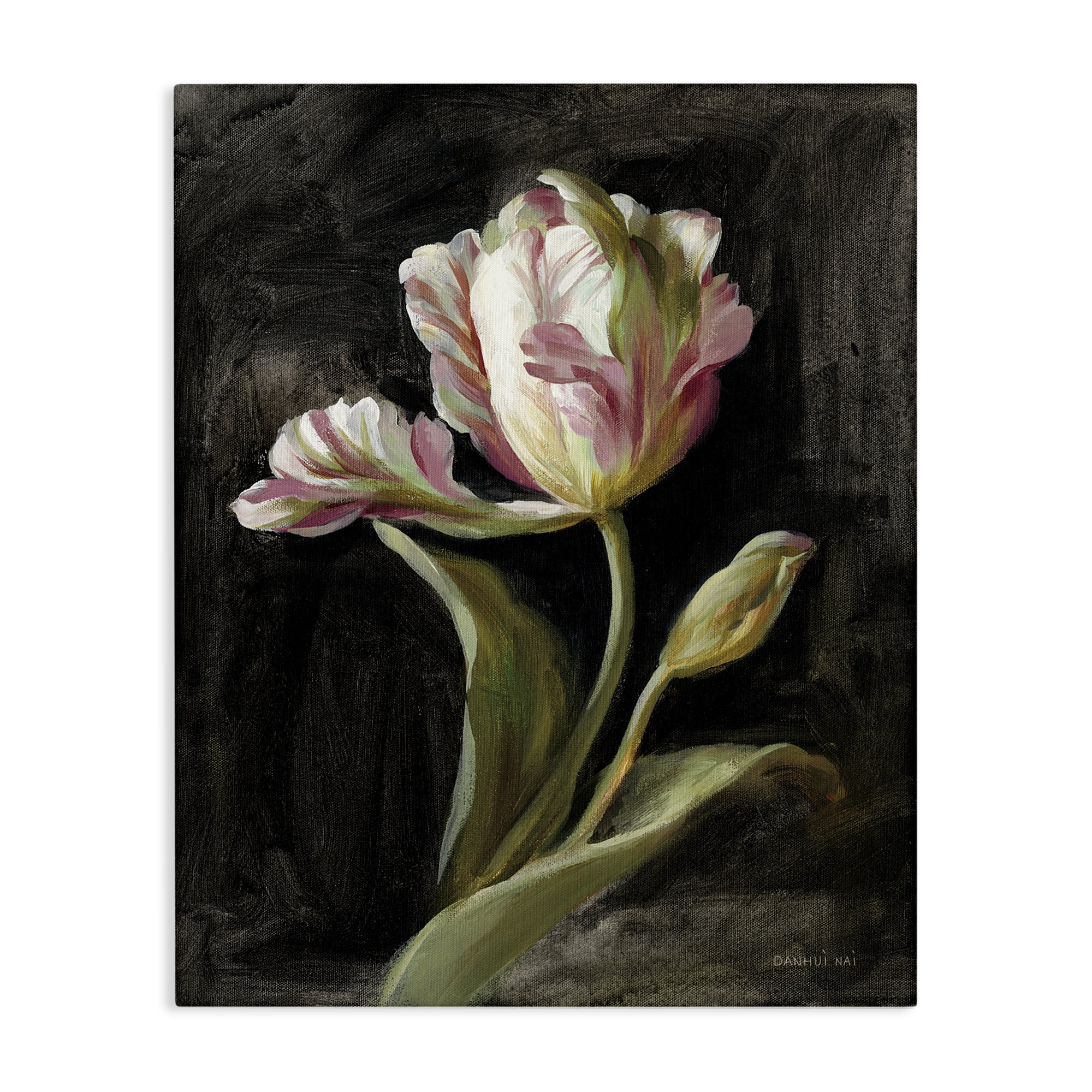 Stupell Industries Tulip on Black Plants & Flowers Painting Wrapped Canvas Art Print Wall Art, 16 x 20