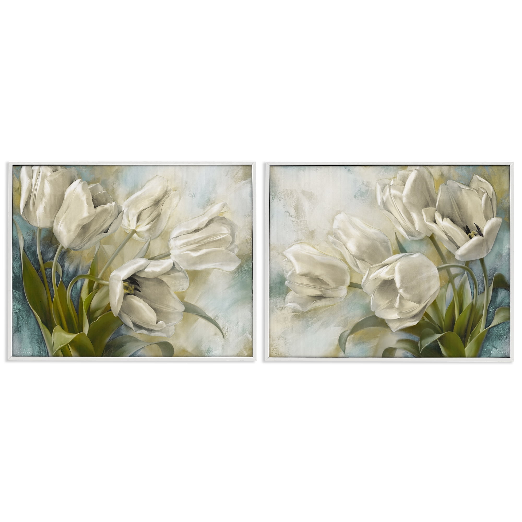 Stupell Industries Tulips Curved Left & Right Plants & Flowers Painting White Framed Art Print Wall Art, 20 x 16, Set of 2