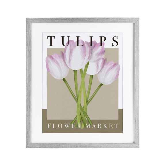 Stupell Industries Contemporary Tulips Flower Market Gray Framed Print Under Glass, 17 x 21, by Jennifer Stith