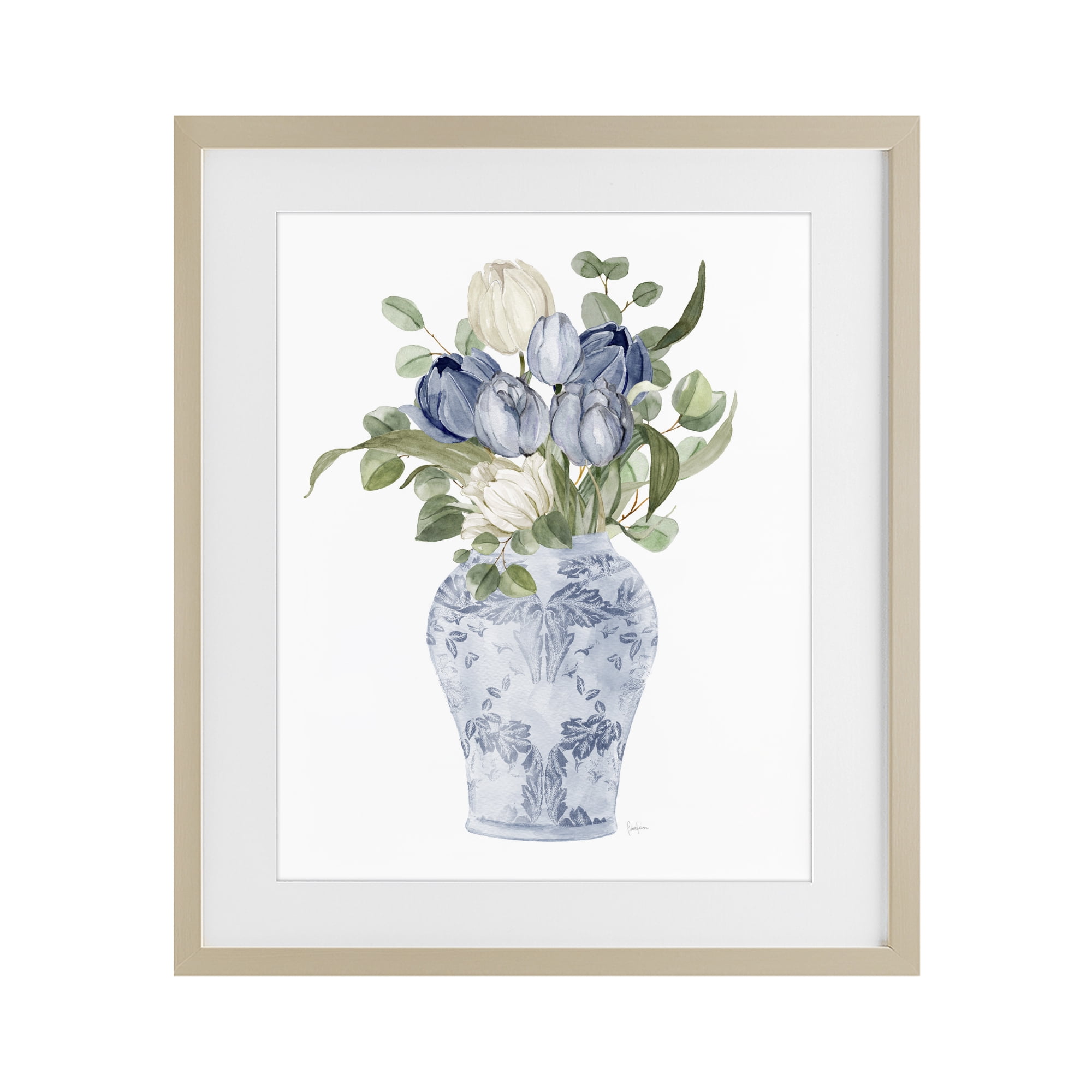 Stupell Industries Tulips & Leaves Vase Birch Framed Print Under Glass, design by Livi Finn