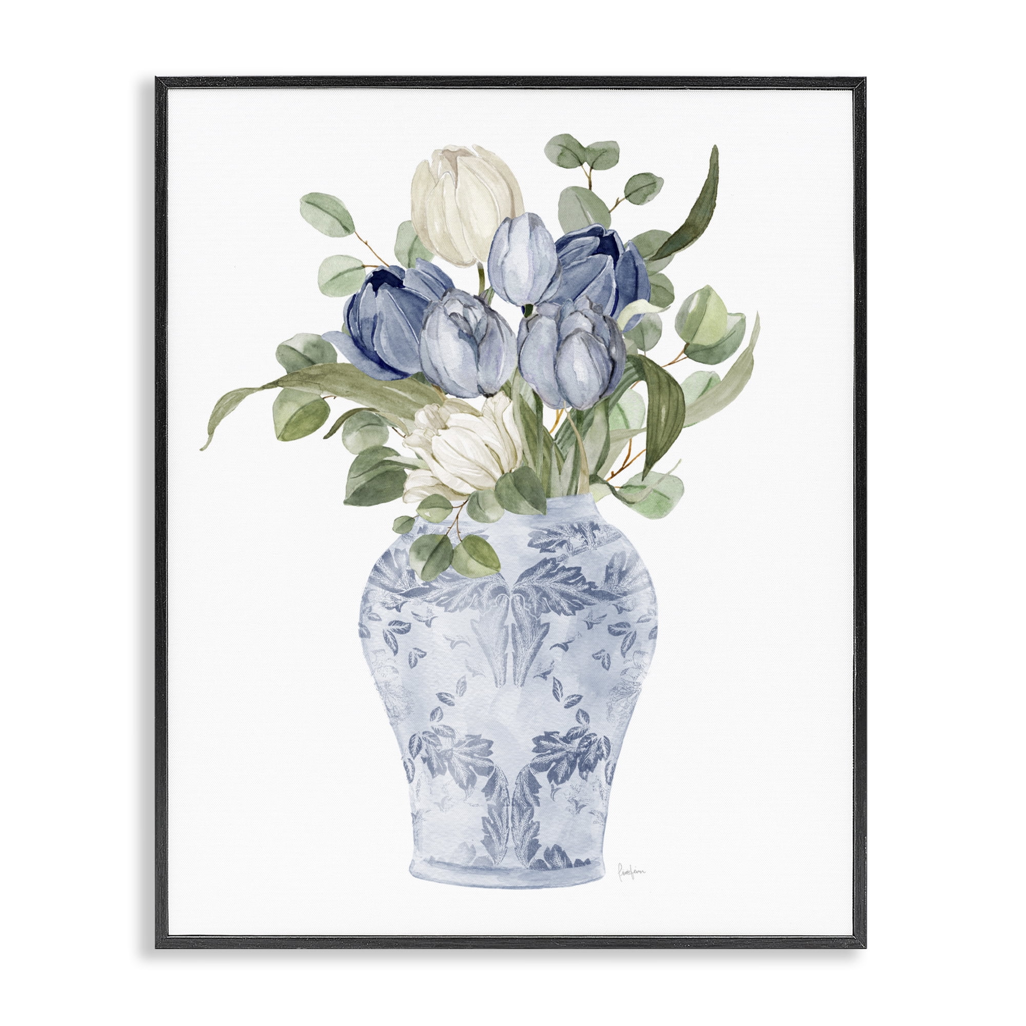 Stupell Industries Tulips & Leaves Vase Black Framed Giclee Art, design by Livi Finn
