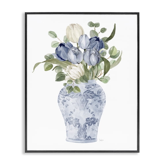 Stupell Industries French Country Tulips & Leaves Vase Black Framed Giclee Art, 11 x 14, by Livi Finn